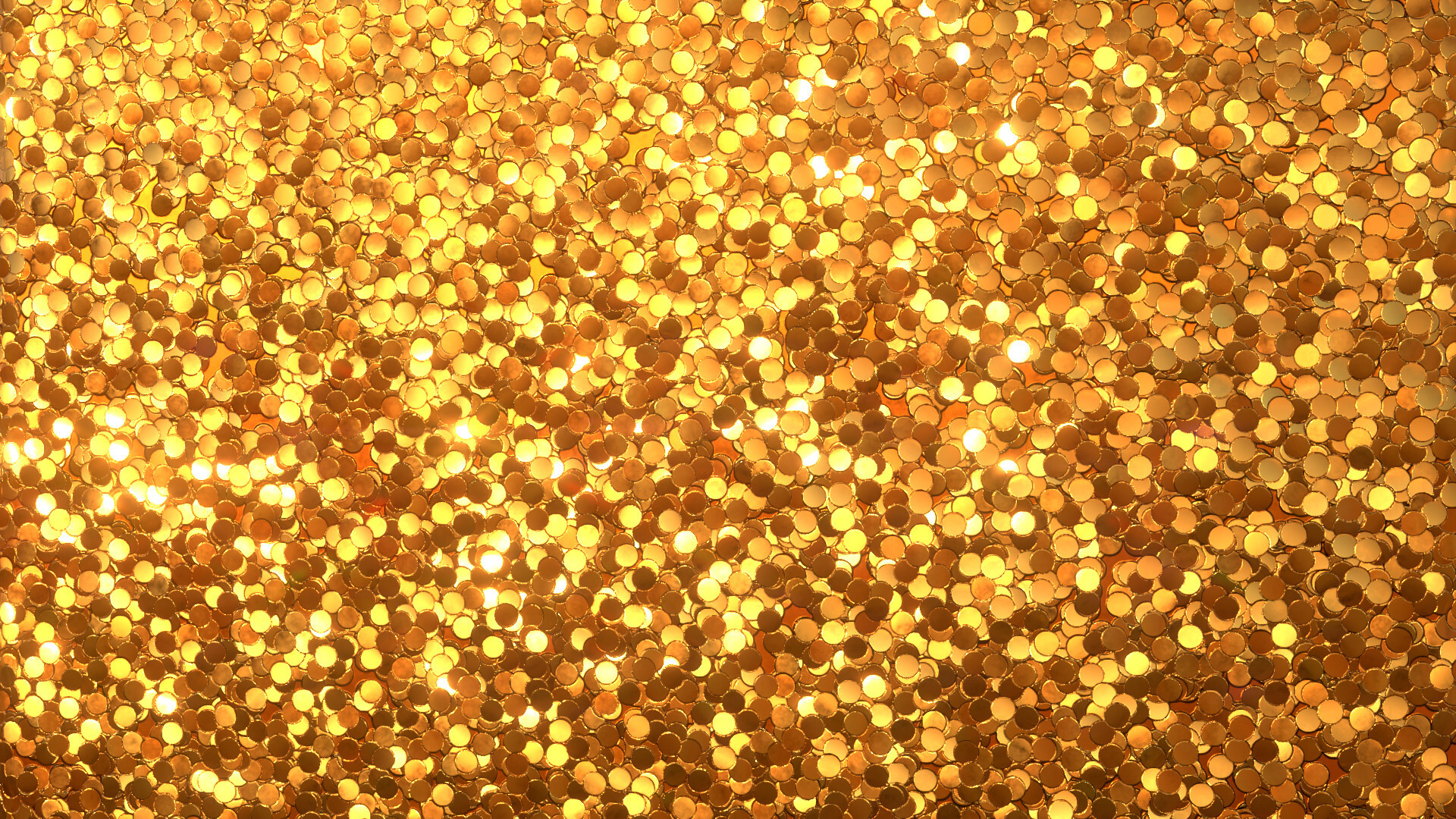 Gold Sparkle: An assortment of small, reflective particles, Sheets of golden-colored material cut into various shapes. 1920x1080 Full HD Wallpaper.