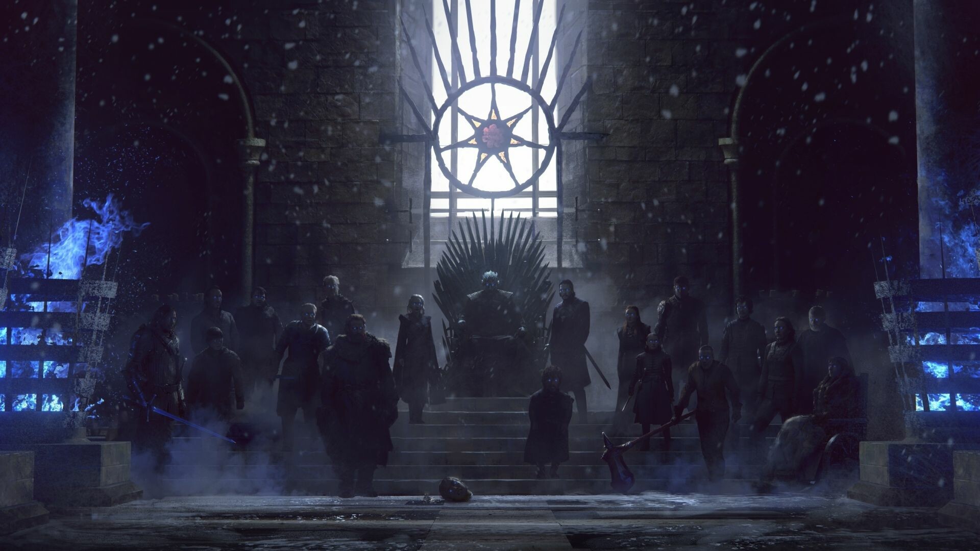 Game of Thrones: Zombies army, Night King, Iron Throne. 1920x1080 Full HD Wallpaper.