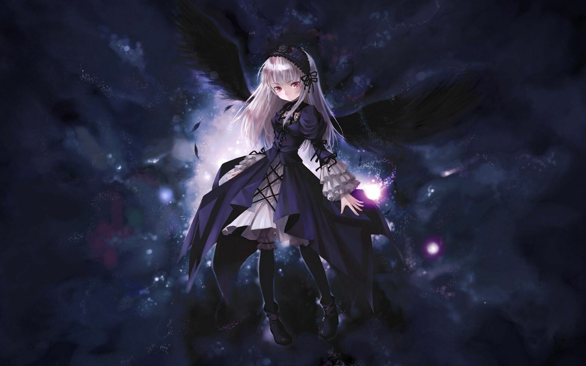 Gothic Anime: Suigintou, Rozen Maiden, Fallen angel, Celestial creature, Black wings. 1920x1200 HD Background.