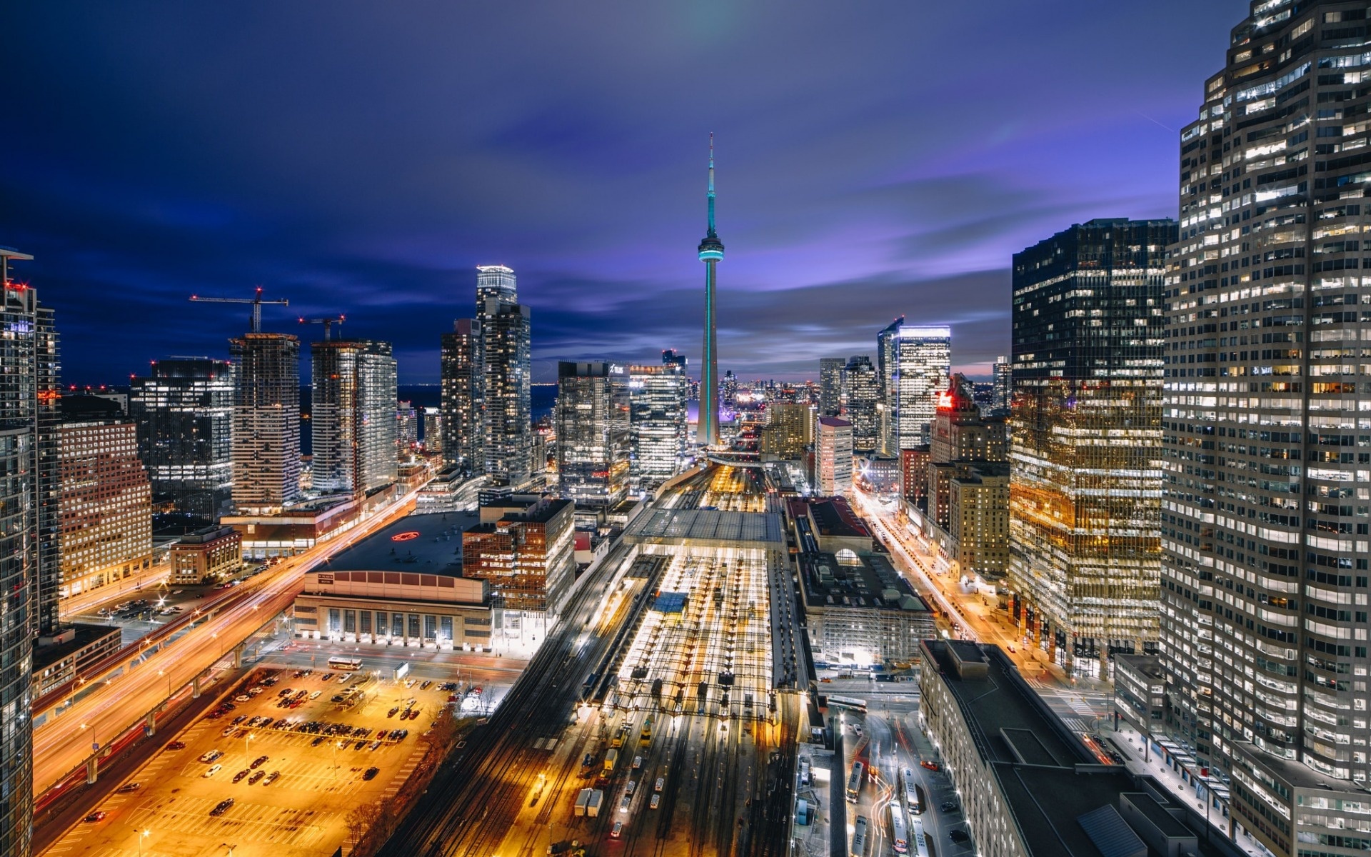 CN Tower, Toronto city lights, Cityscape, Ontario, 1920x1200 HD Desktop