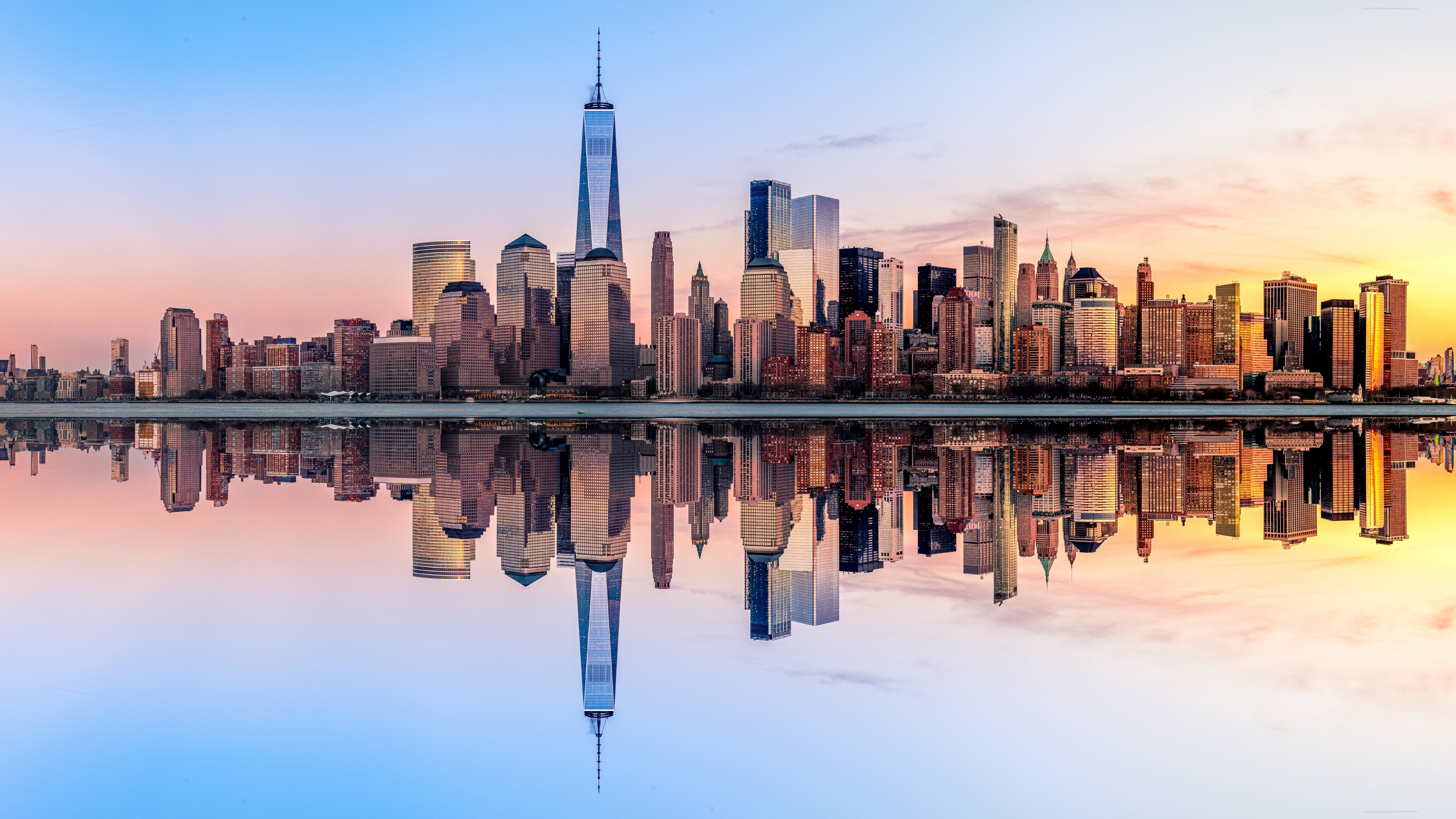 New York City skyline panorama, Sunset skyscrapers, World travel, Cityscape, 3840x2160 4K Desktop