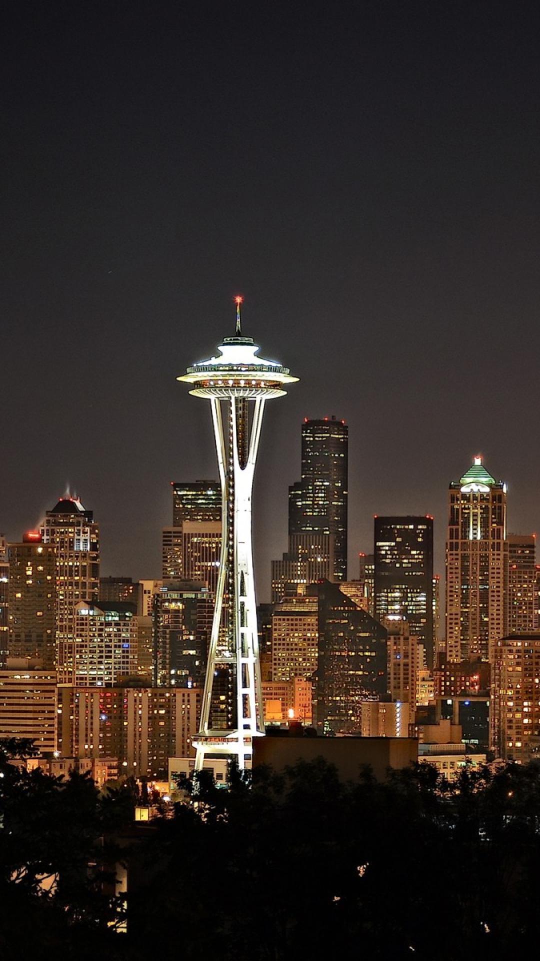 Seattle Skyline, Nighttime charm, Urban beauty, Captivating view, 1080x1920 Full HD Phone