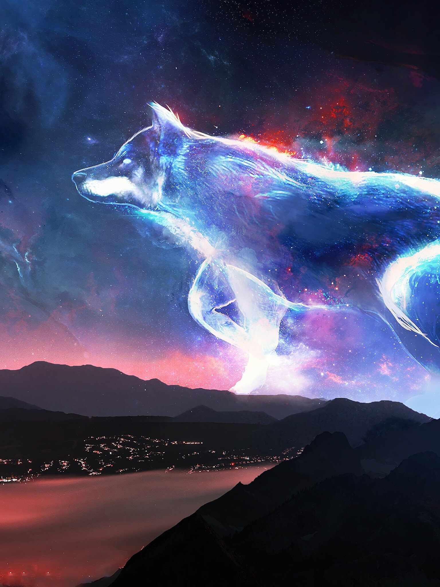 Wolf: Fantasy art, Natural landscape, Lighting, Wild animal. 1540x2050 HD Wallpaper.