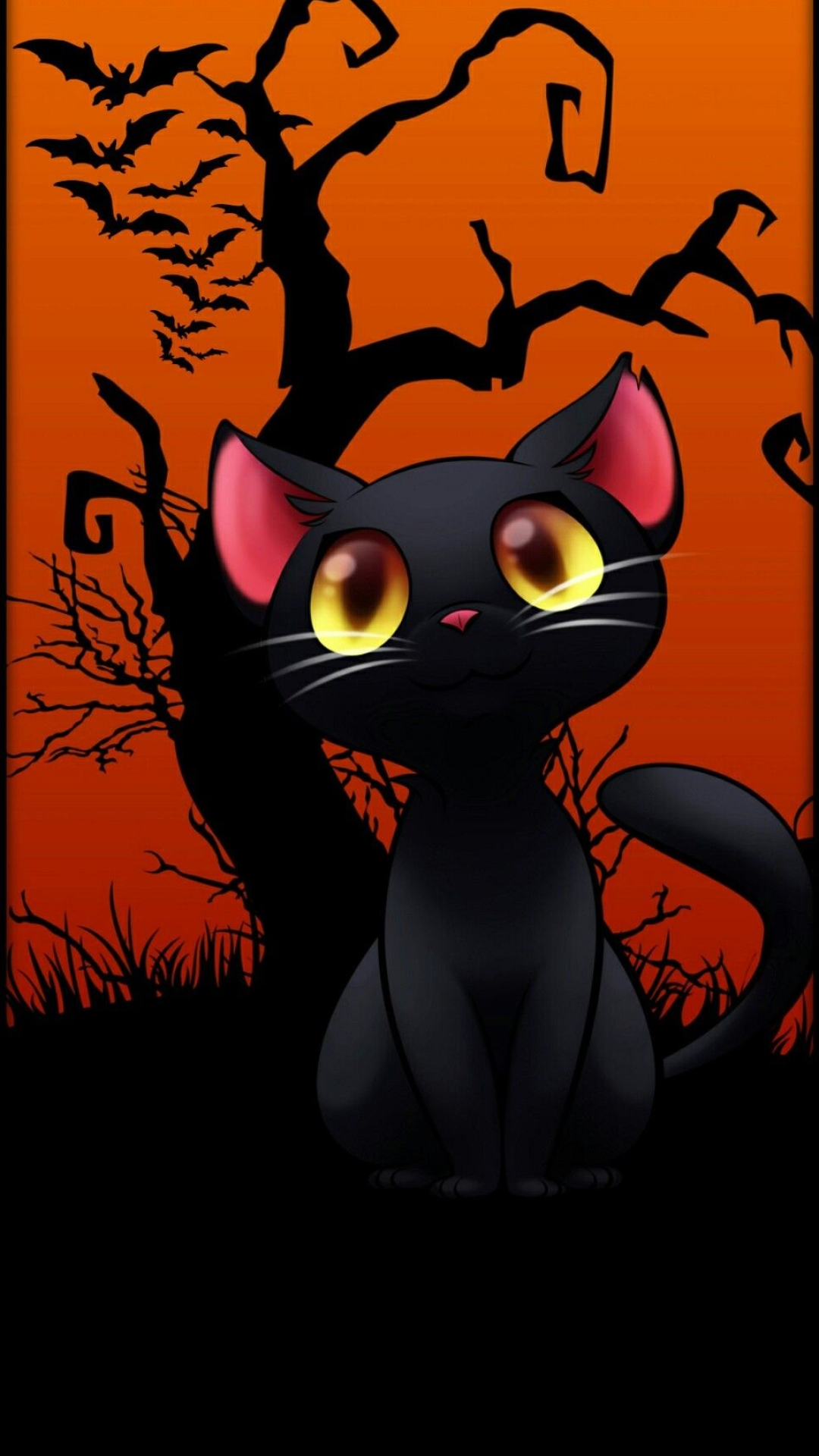 Halloween cat, Cute illustrations, Festive backgrounds, Free download, 1080x1920 Full HD Phone