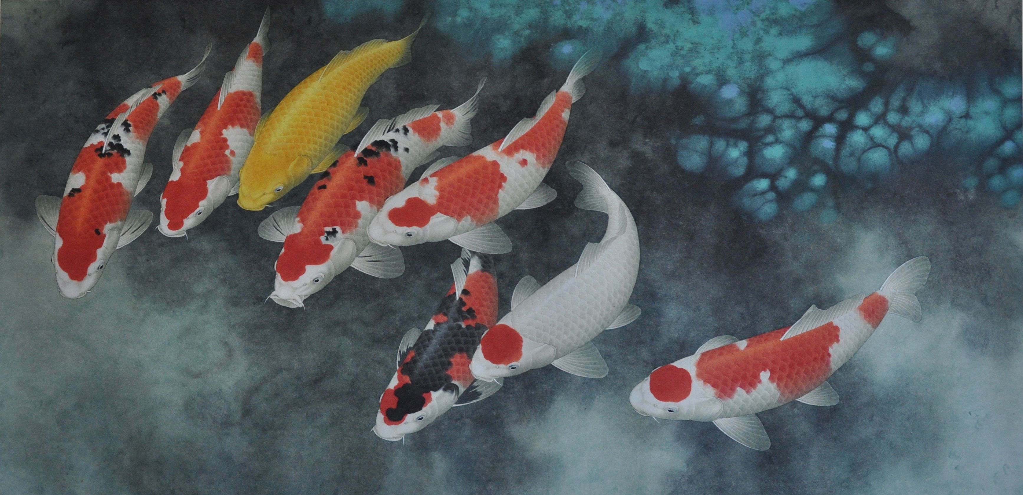 Watercolor fish wallpaper, Artistic masterpiece, Fish painting, Colorful, 3480x1690 Dual Screen Desktop