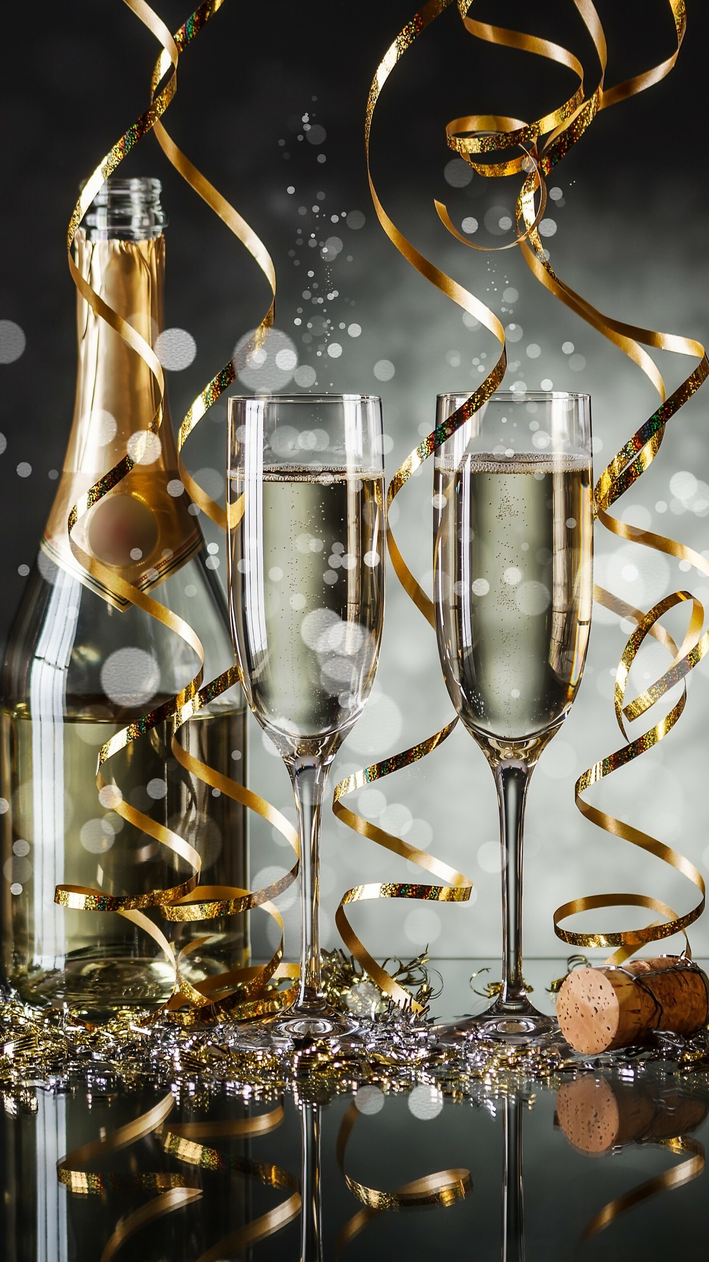 New Year: The beginning on new calendar period, Champagne. 1440x2560 HD Wallpaper.