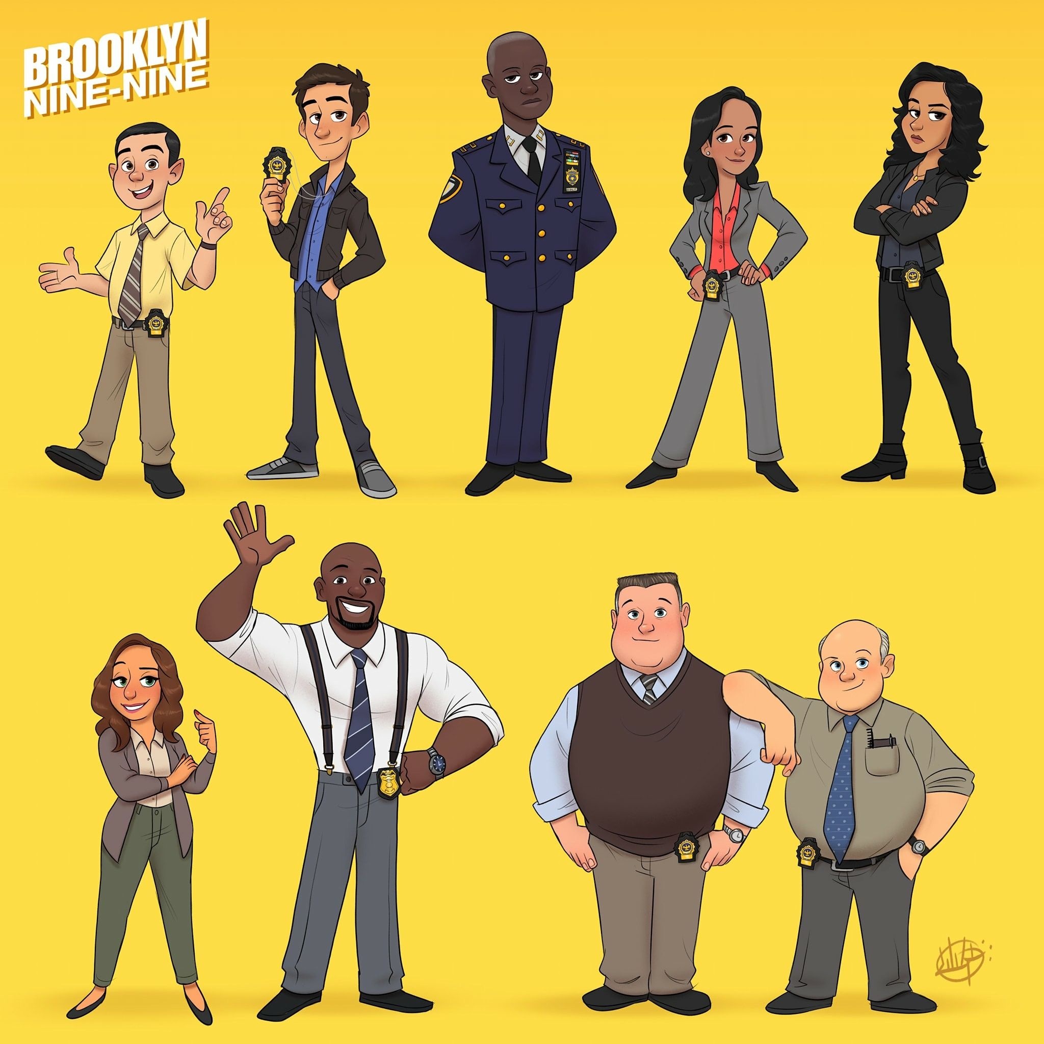Brooklyn Nine-Nine (TV Series): Cartoonish poster, Luigi Lucarelli, a Los Angeles character designer, Characters illustrated. 2050x2050 HD Background.
