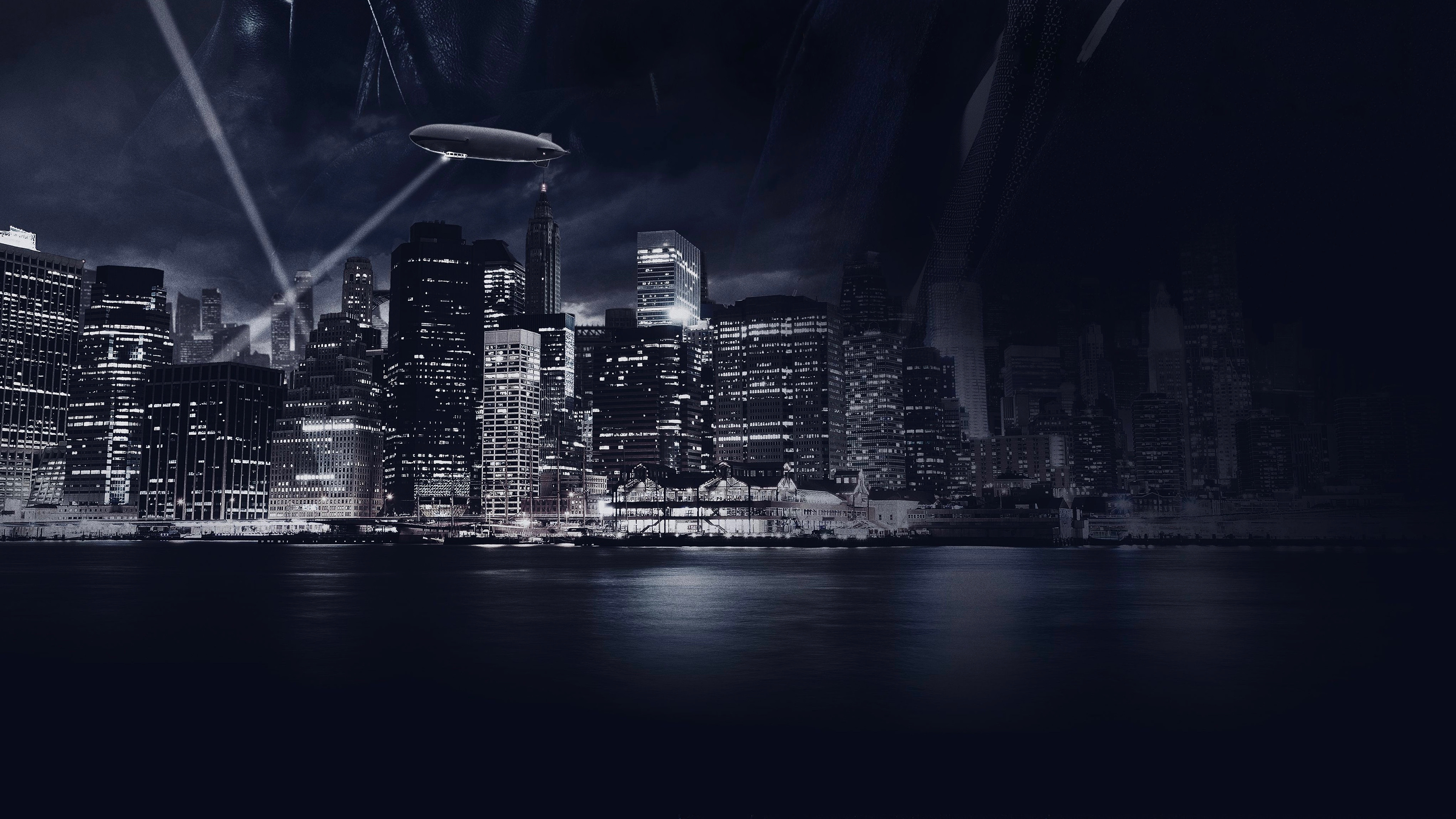 Gotham City movies, High-definition wallpaper, Urban setting, Gritty cinematic visuals, 3390x1910 HD Desktop