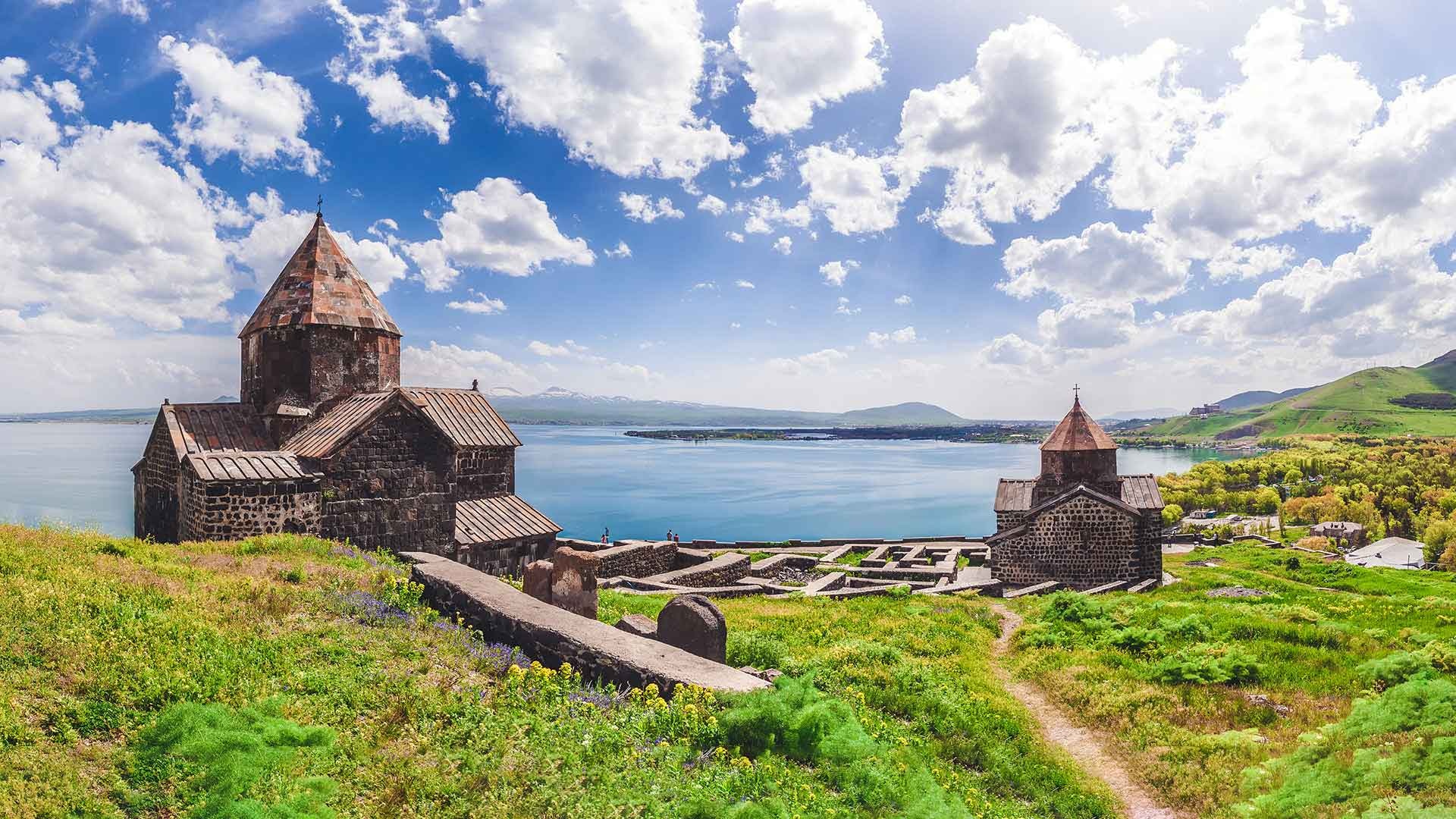 Armenia: Sevan, The largest body of water in the Caucasus region. 1920x1080 Full HD Background.