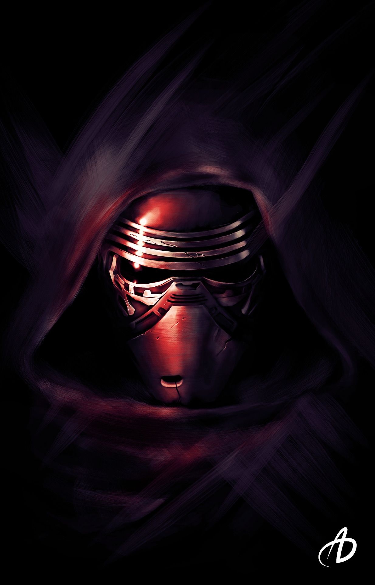 Kylo Ren Mask, Artistic portrayal, Force-sensitive antagonist, Sith apprentice, 1240x1920 HD Handy