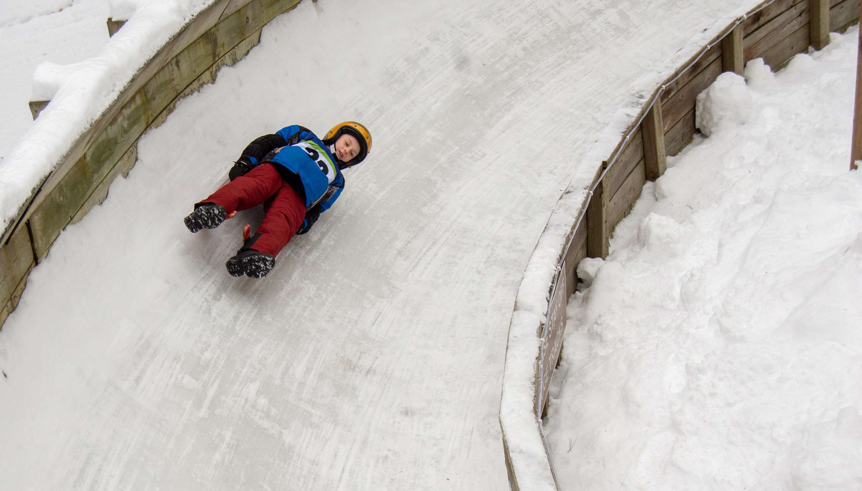 Luge: A winter sports discipline and a small one or two-person sled, Competitive sports. 3000x1720 HD Background.