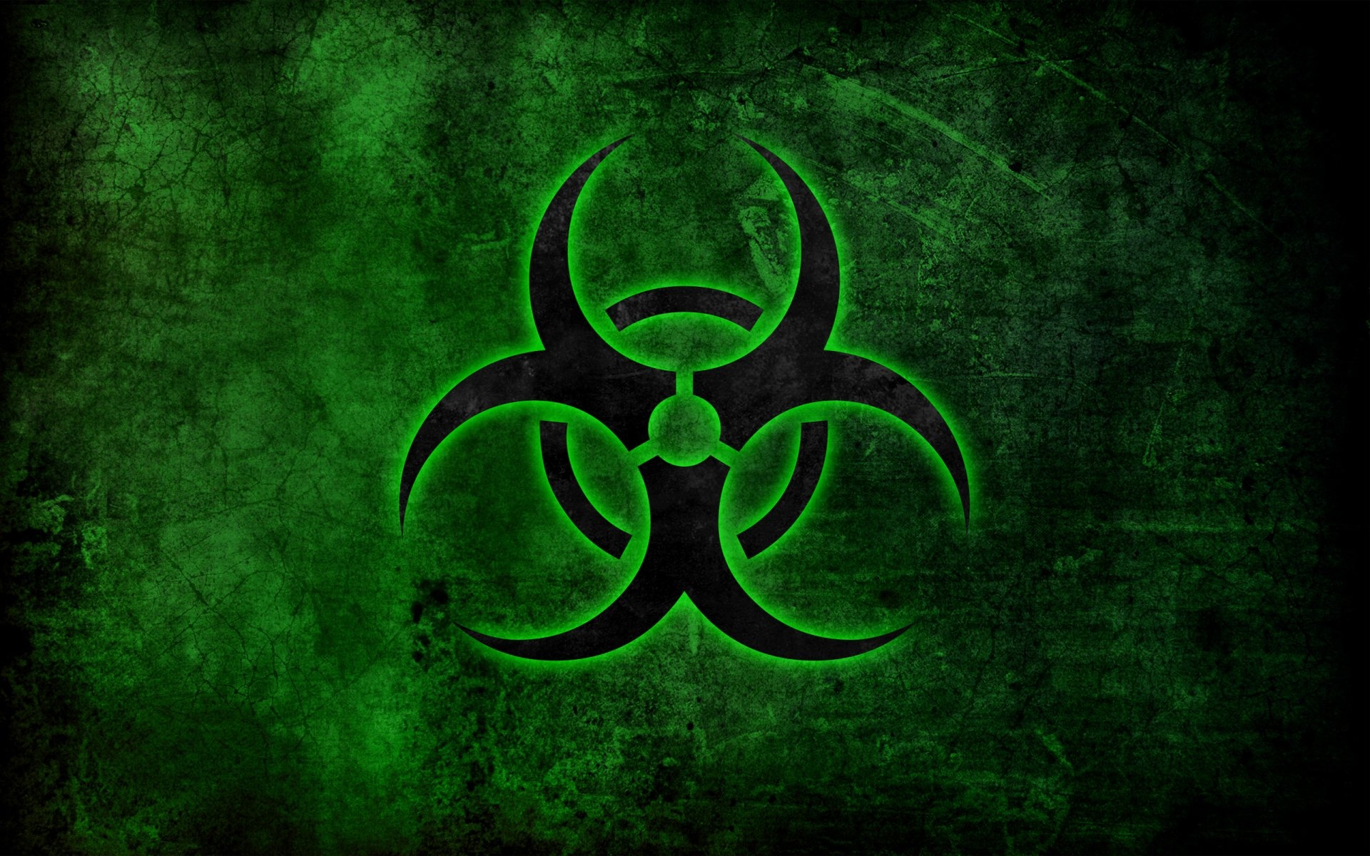 Green Biohazard: A plain trefoil, which is three circles overlapping each other equally with the overlapping parts erased. 1920x1200 HD Wallpaper.