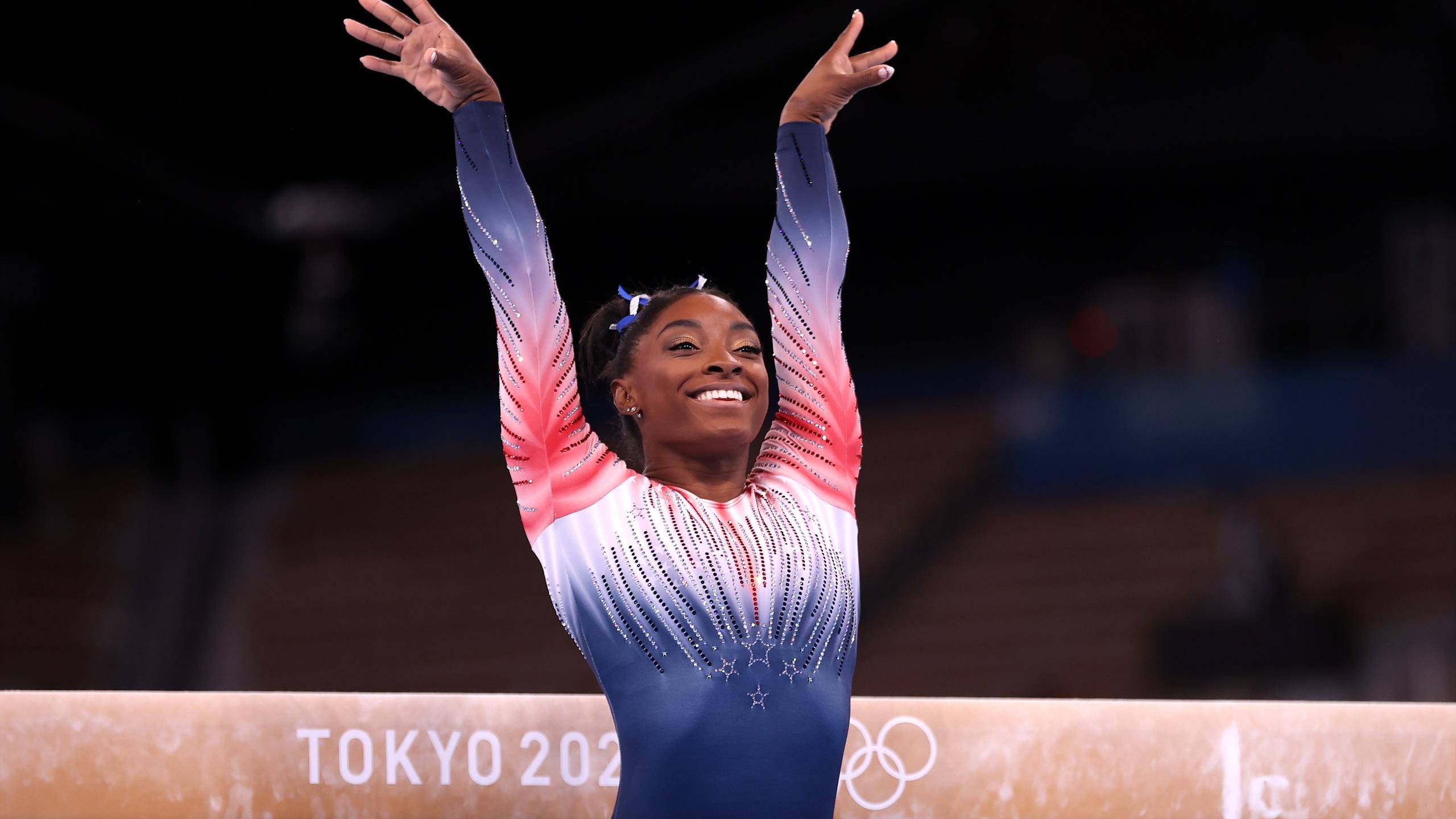 Balance Beam: Simone Biles, A five-time World floor exercise champion, Tokyo 2020 Summer Olympics bronze medalist. 2560x1440 HD Wallpaper.