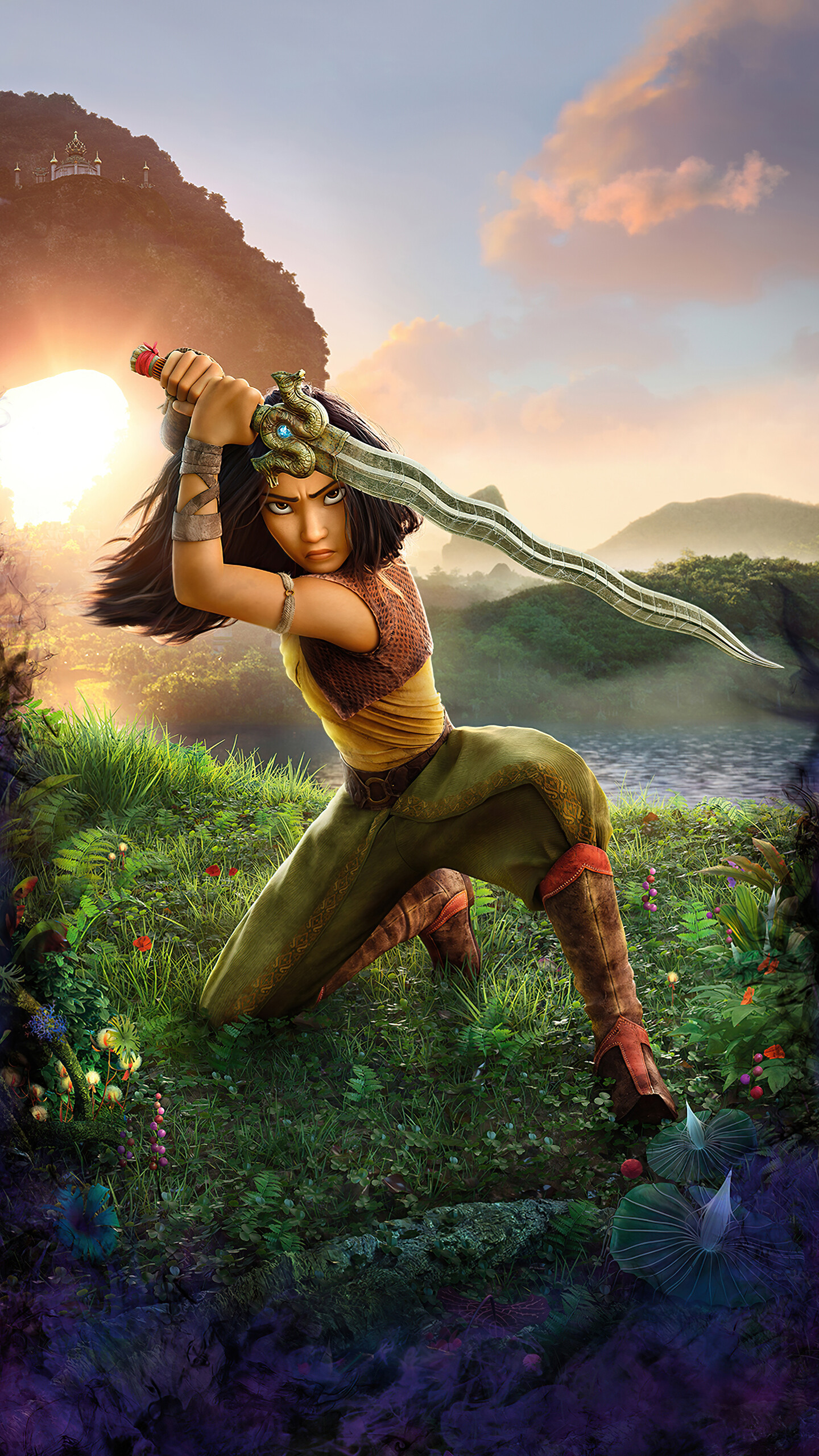 Raya and the Last Dragon: Raya, tries to banish the evil spirits known as the Druun from the land of Kumandra. 1440x2560 HD Wallpaper.