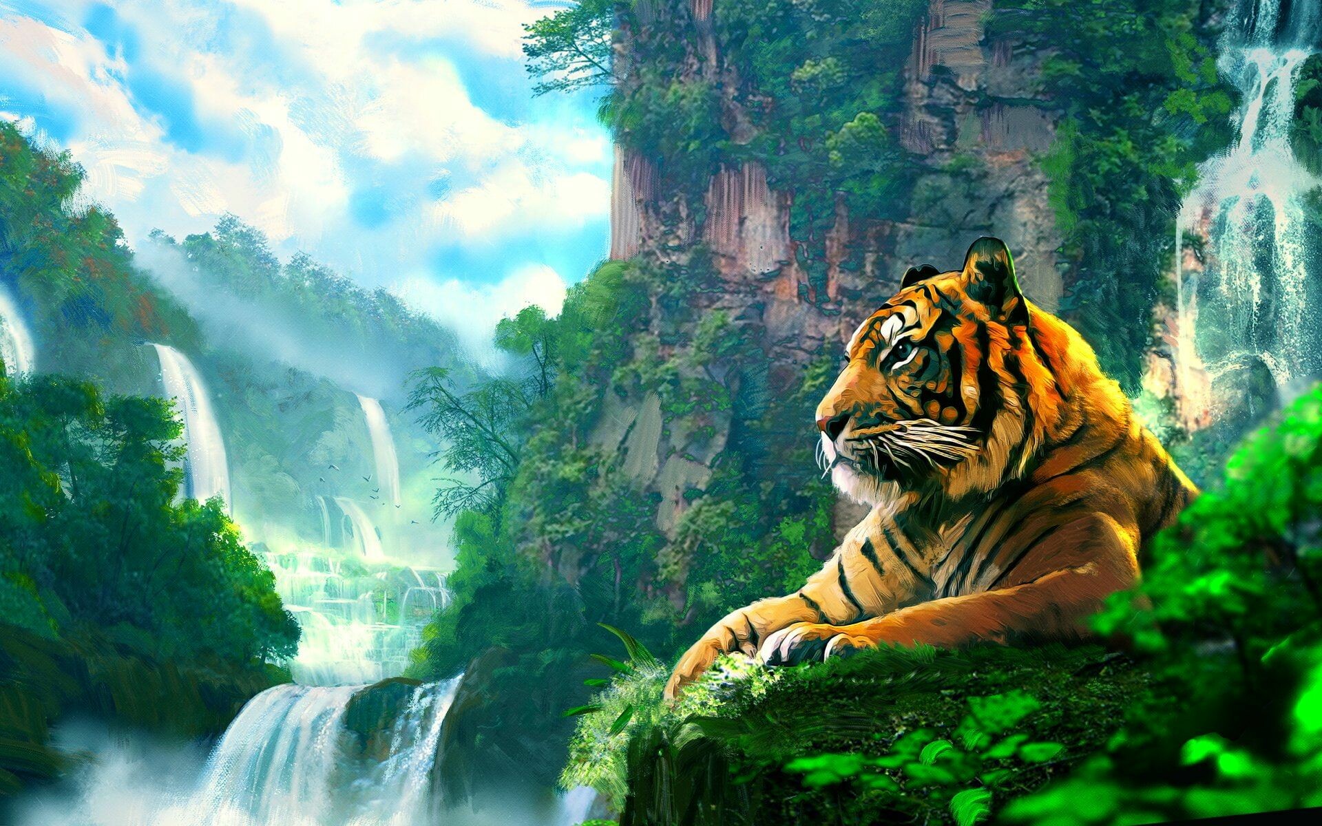 Tiger: Female tigers often remain near their mother's territory, while males disperse farther from home. 1920x1200 HD Wallpaper.