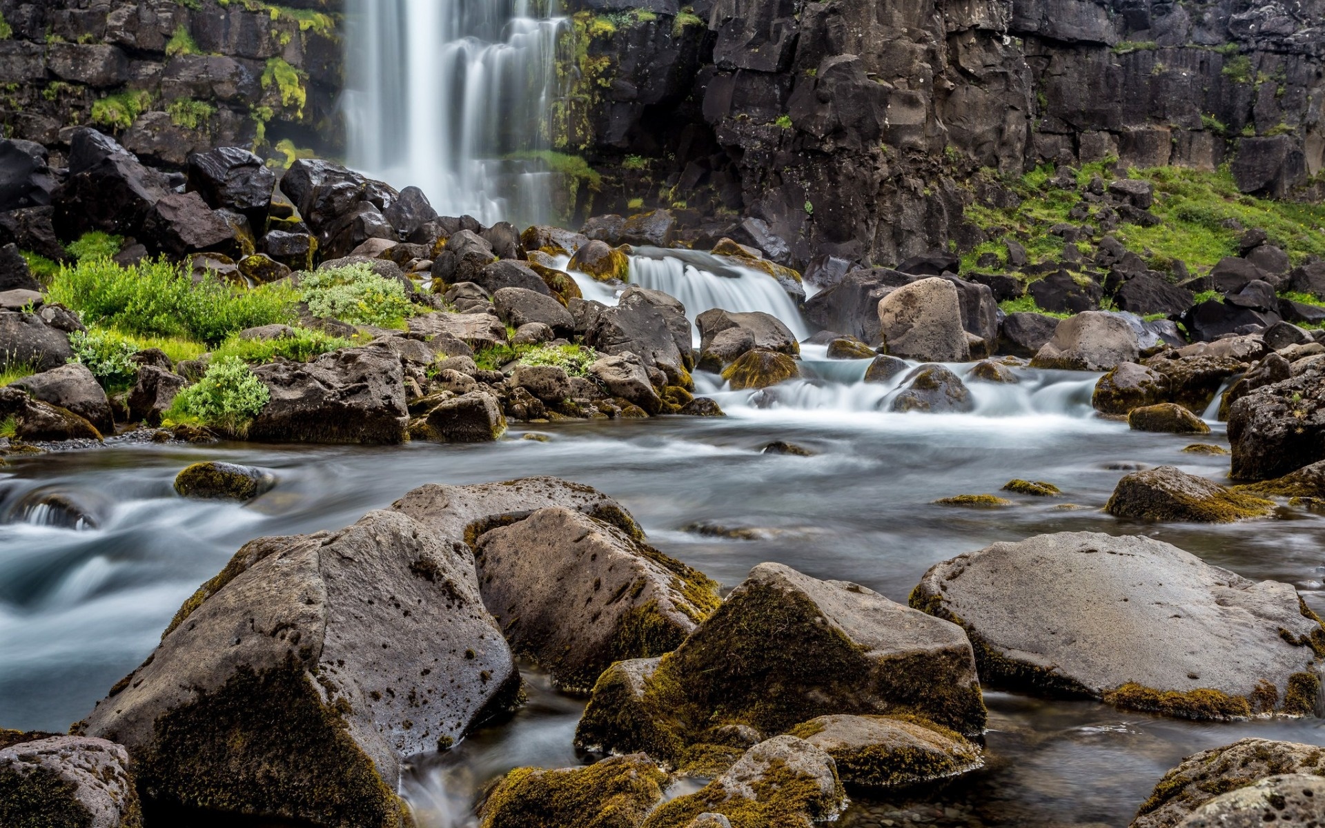 Thingvellir National Park, Mountain waterfall, River, Mountains, 1920x1200 HD Desktop