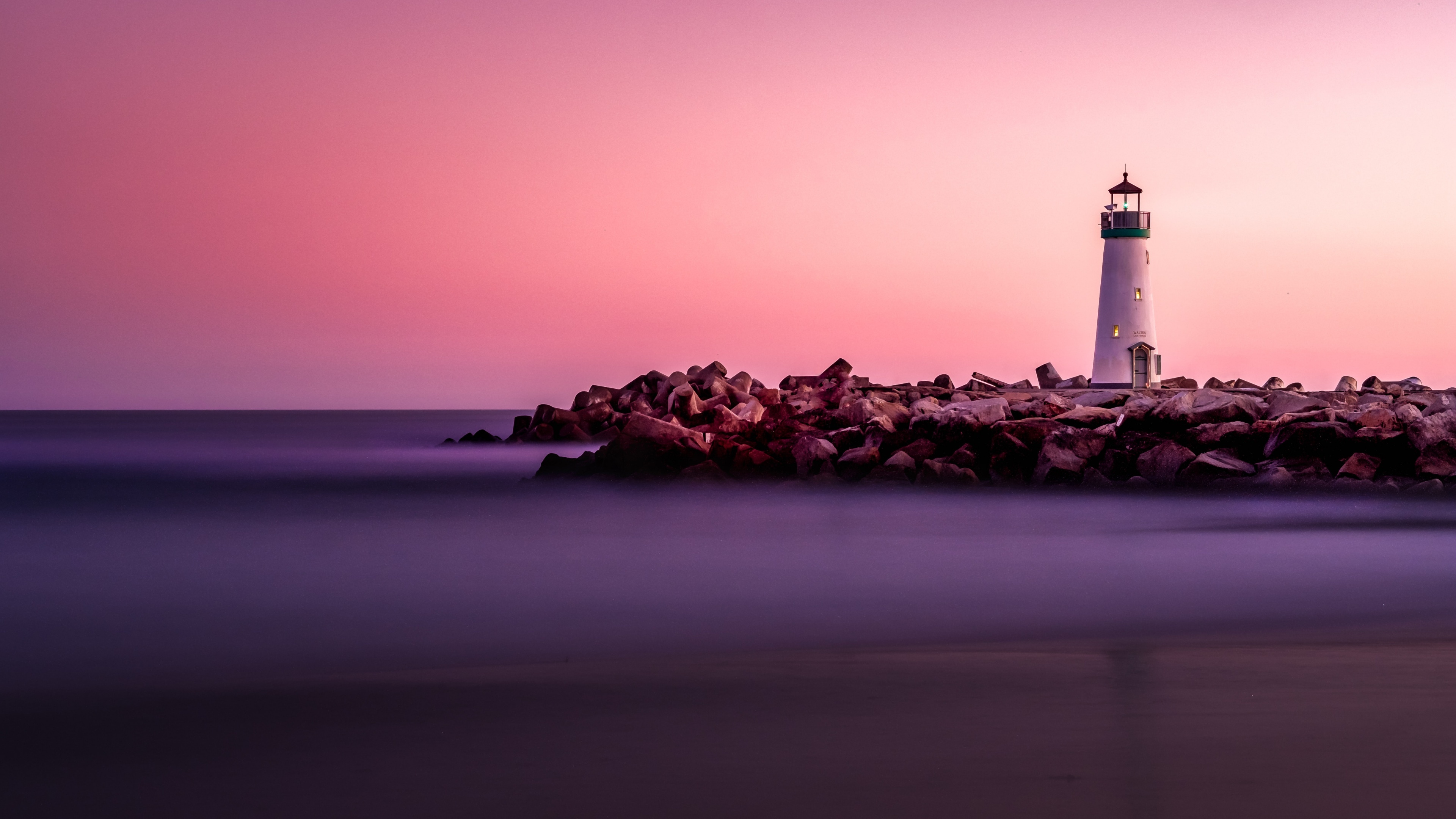 Lighthouse, 4K wallpaper, Pink hour, Purple sky, 3840x2160 4K Desktop