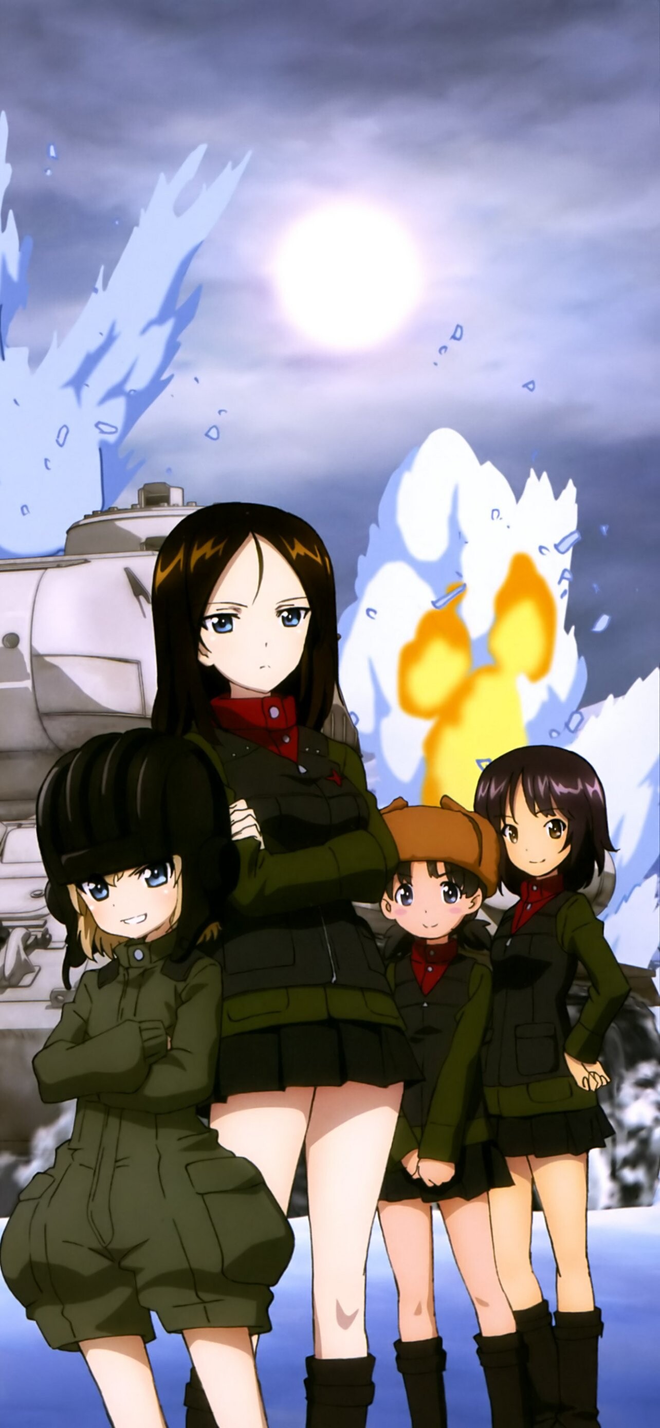 Girls und Panzer: Pravda High School, Sensha-do, the art of tank warfare, Nonna, Katyusha, Nina, Alina. 1290x2780 HD Wallpaper.