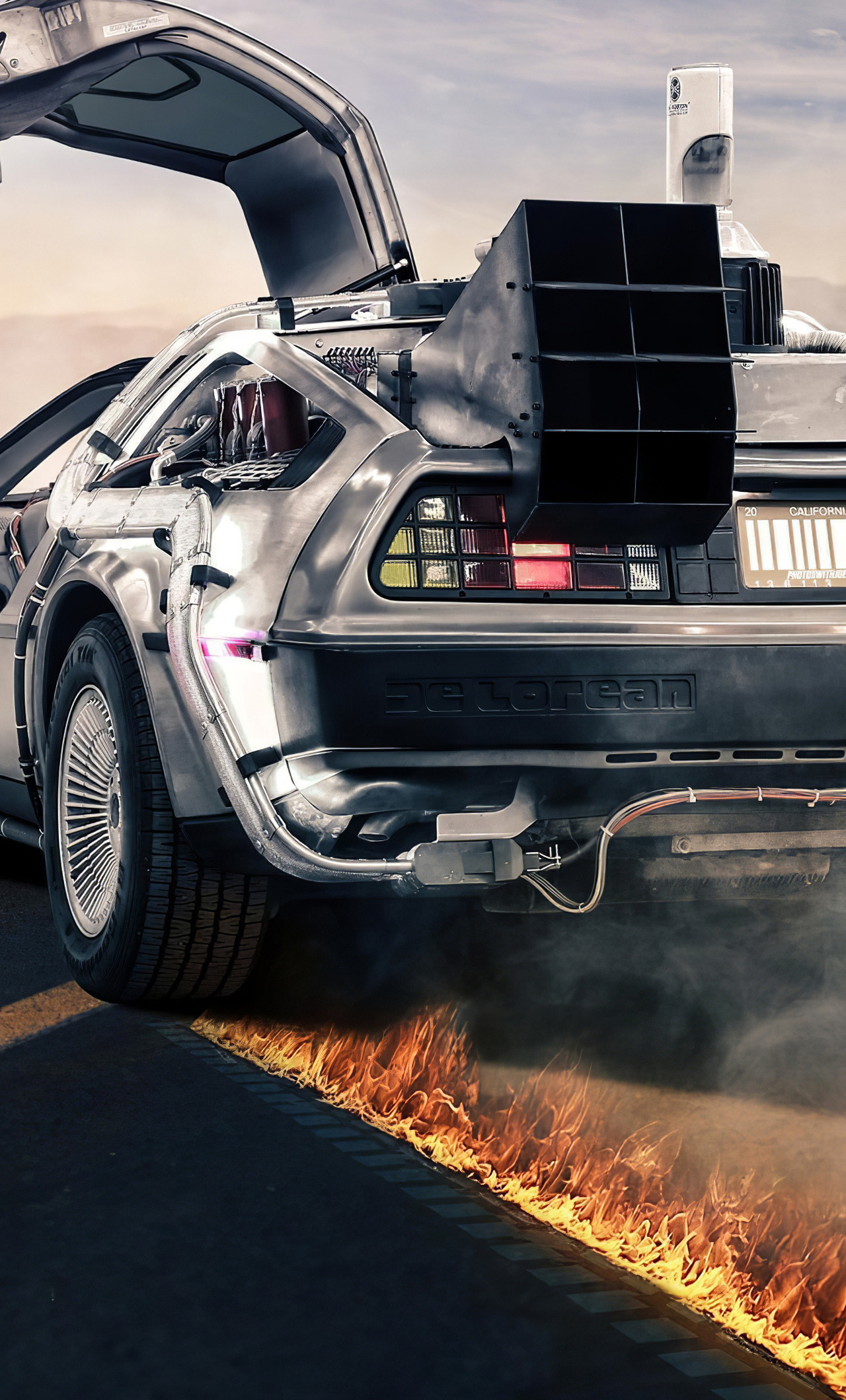Back to the Future: DeLorean time machine, The first film was the highest-grossing film of 1985. 1280x2120 HD Background.