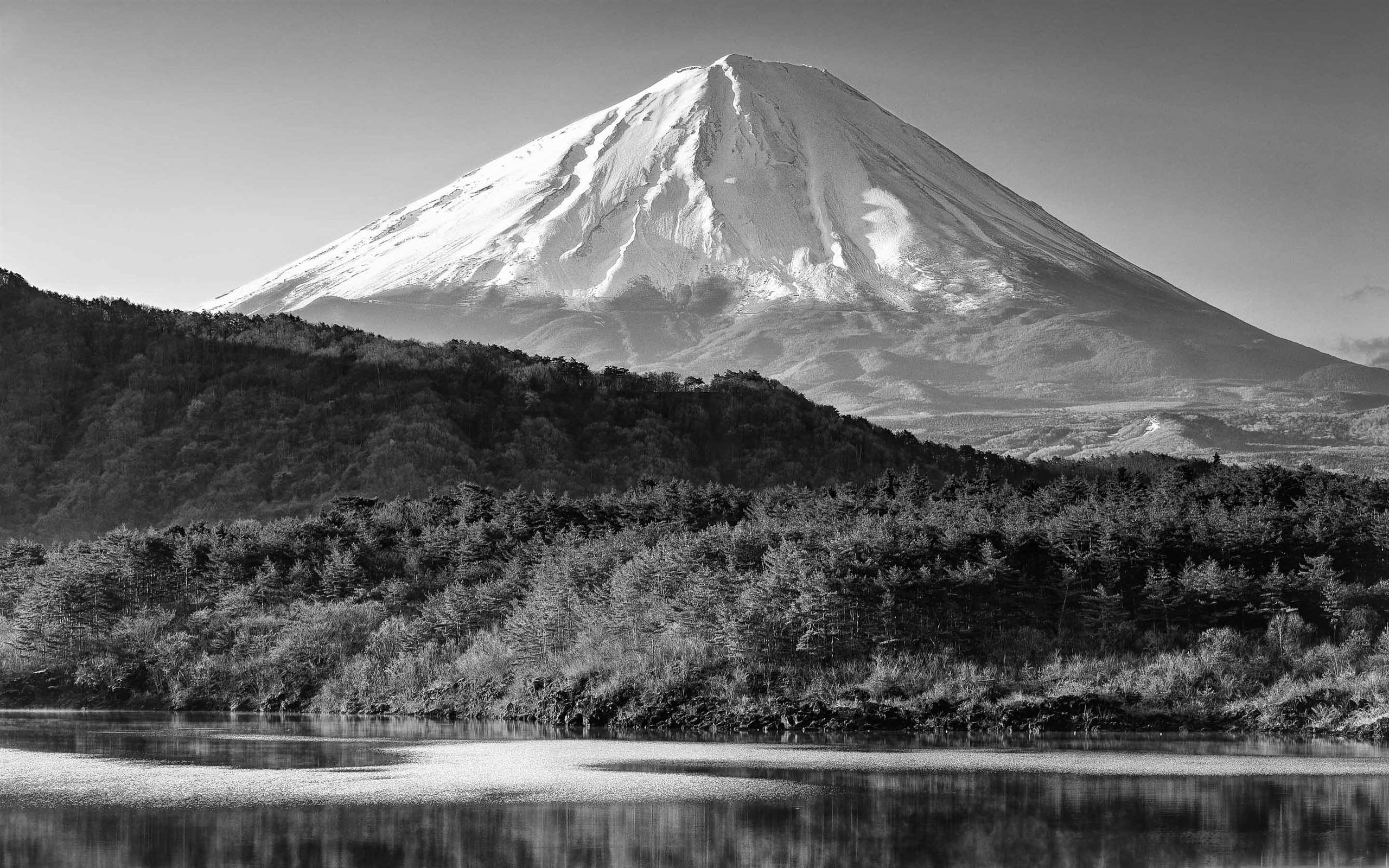 Mount Fuji, Travels, Black and White, MacBook Air Wallpaper, 2560x1600 HD Desktop