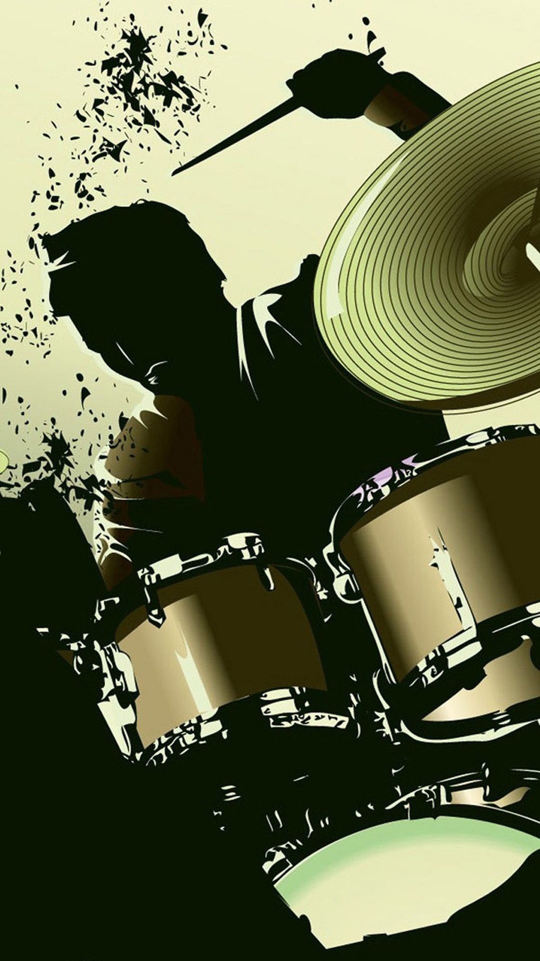 Drums: Drummer And Drum Set In The Modern Art, Music Artist, Drawing, Musical Rhythmic Intention. 1080x1920 Full HD Wallpaper.