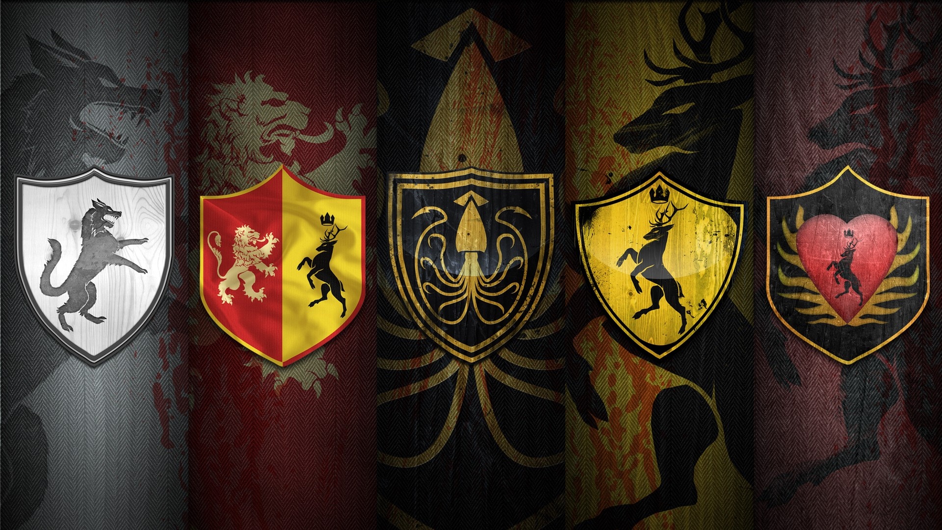 Game of Thrones emblems, Sigil, House Greyjoy, House Stark, 1920x1080 Full HD Desktop