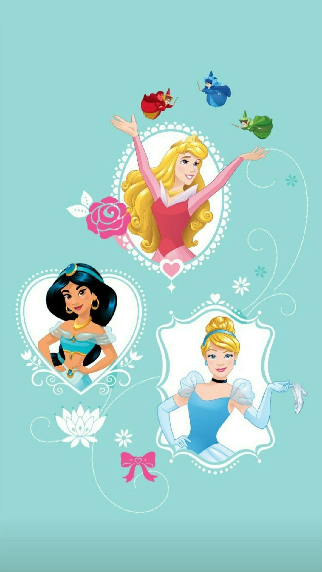 Jasmine and Aurora, Disney princesses, Fairy tale wallpapers, Cute Cartoon, 1080x1920 Full HD Phone