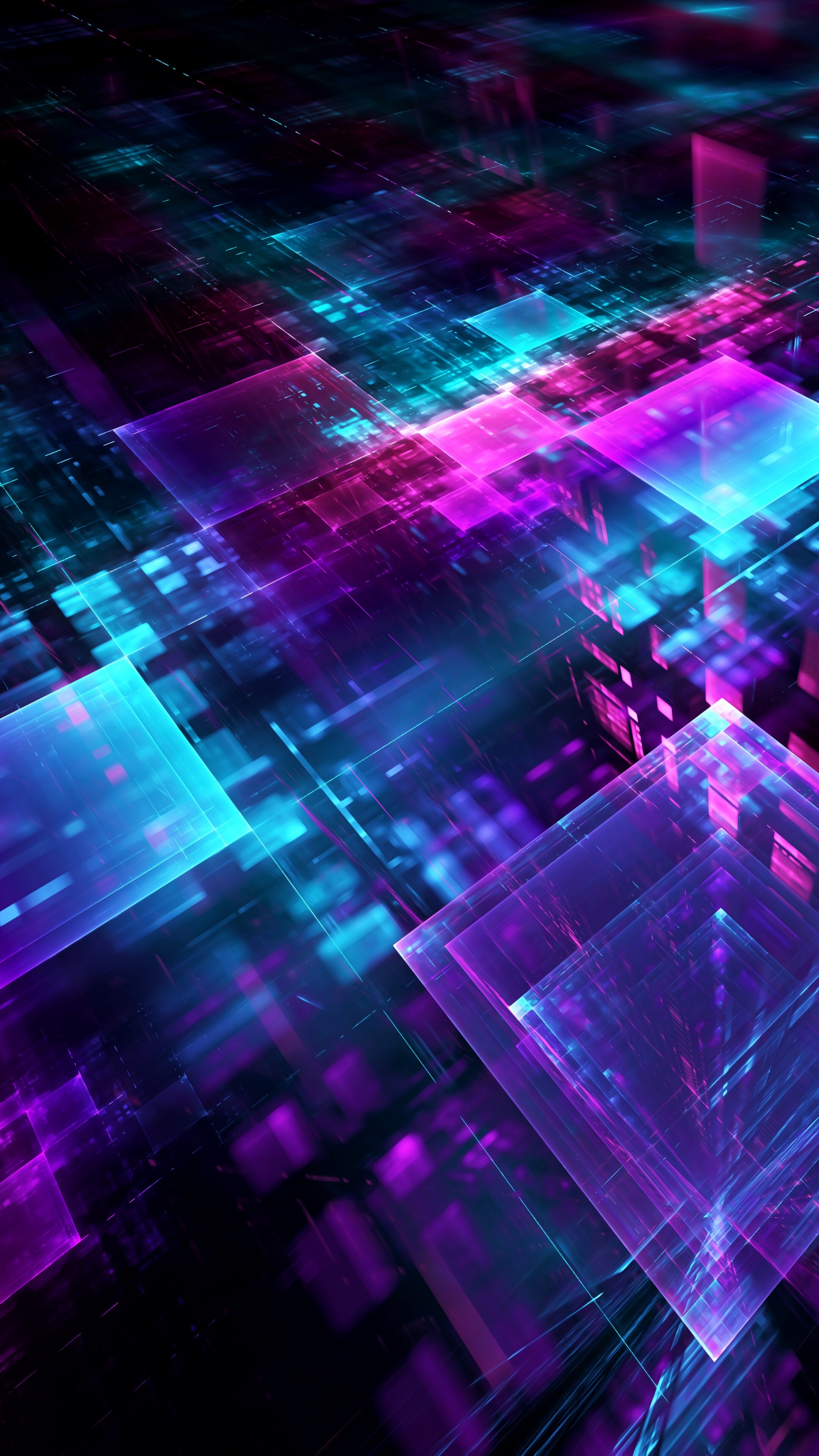 Geometric Abstract: Digital cubes, Lines, Squares, Three-dimensional space. 2160x3840 4K Wallpaper.