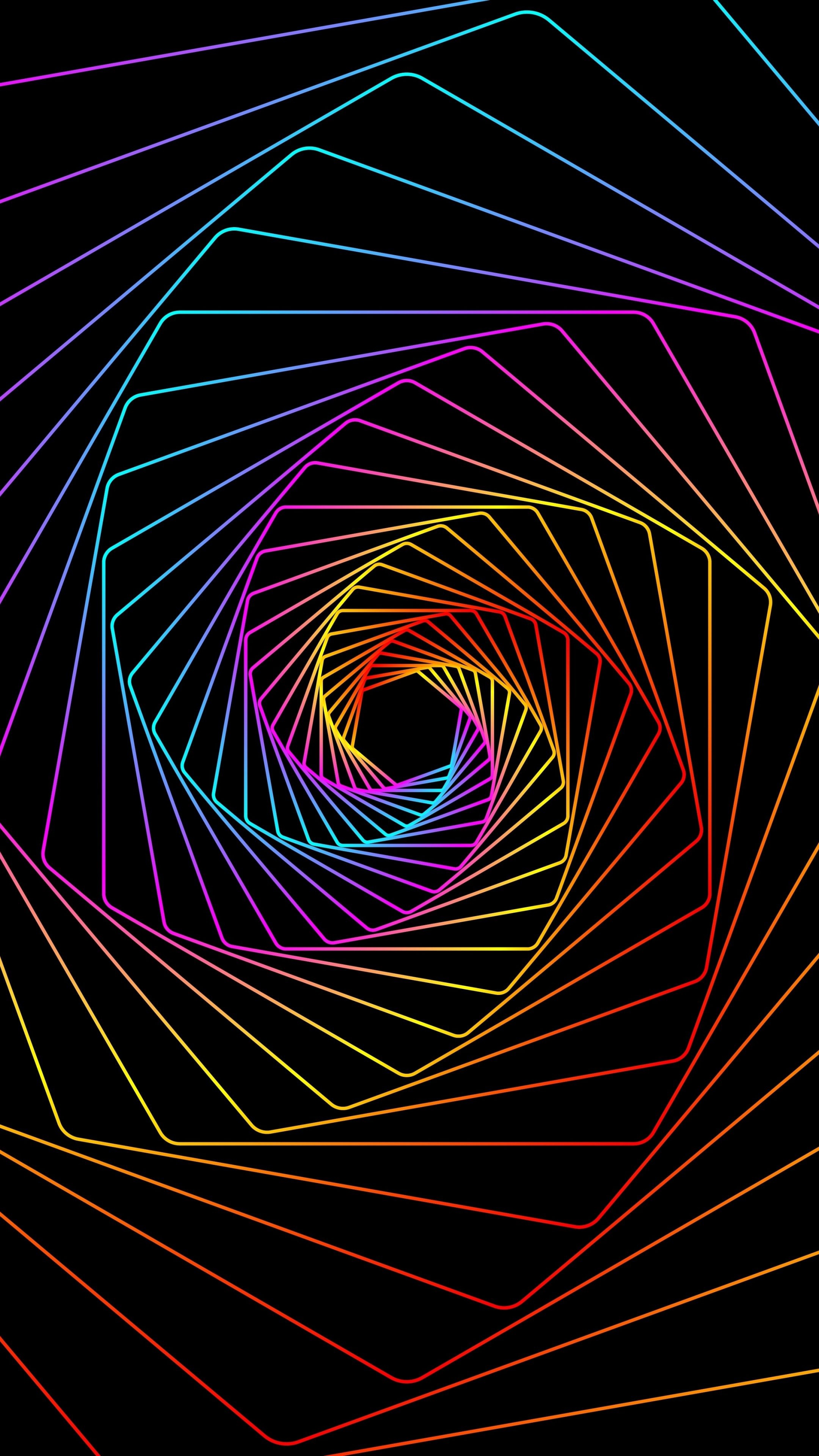 Golden Ratio: Multicolored lines, Swirl, Abstract, Hexagons, Obtuse angles, Geometric. 2160x3840 4K Wallpaper.