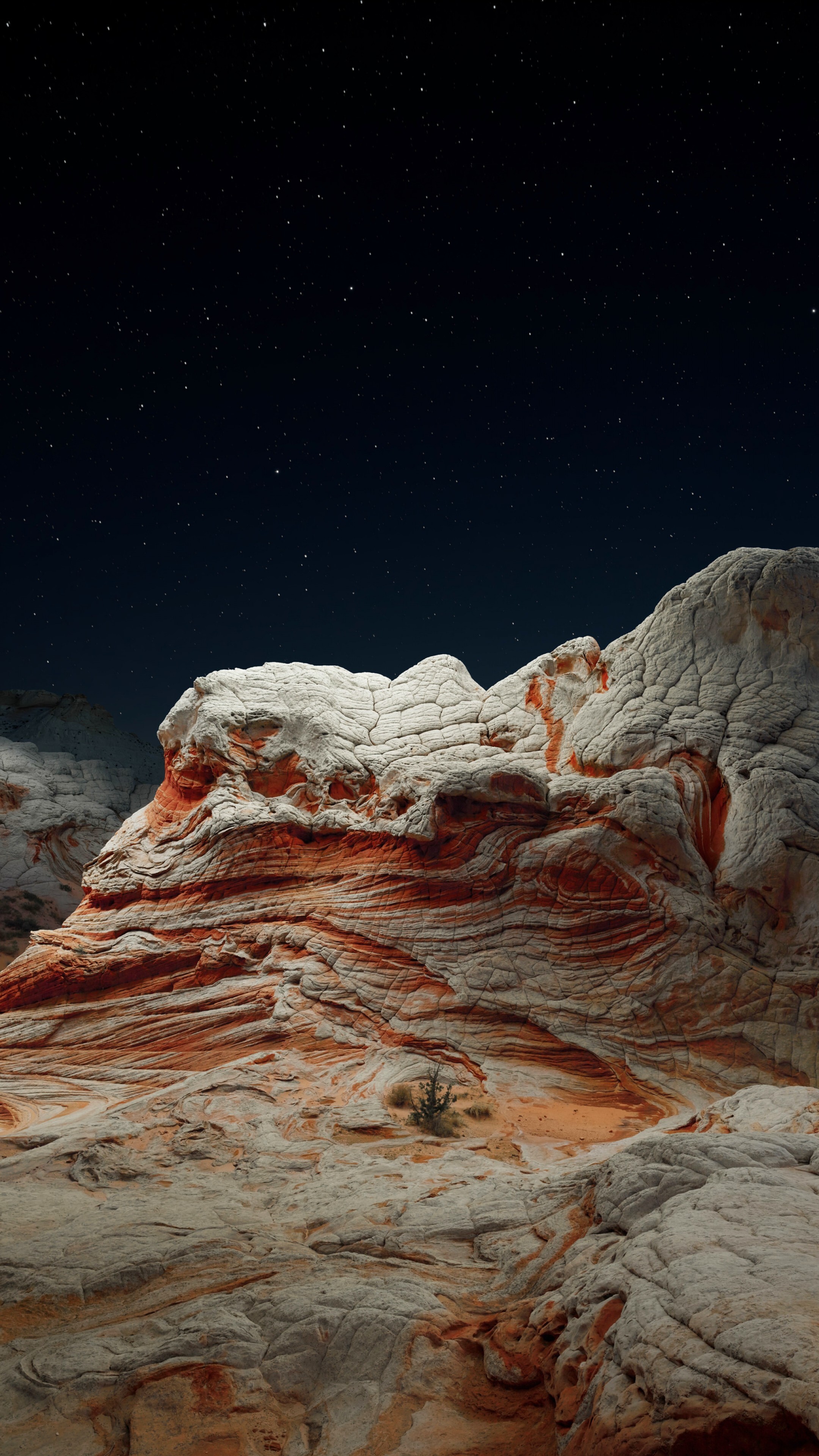 Geology: Desert valley at night, Boulders, Rock fragments, A desert surface. 2160x3840 4K Wallpaper.