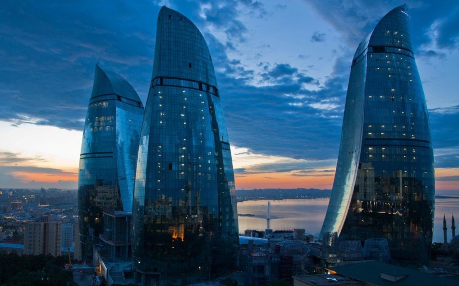 Azerbaijan: The three flame-shaped towers, Intended to symbolize the elements of fire, Baku. 1920x1200 HD Background.