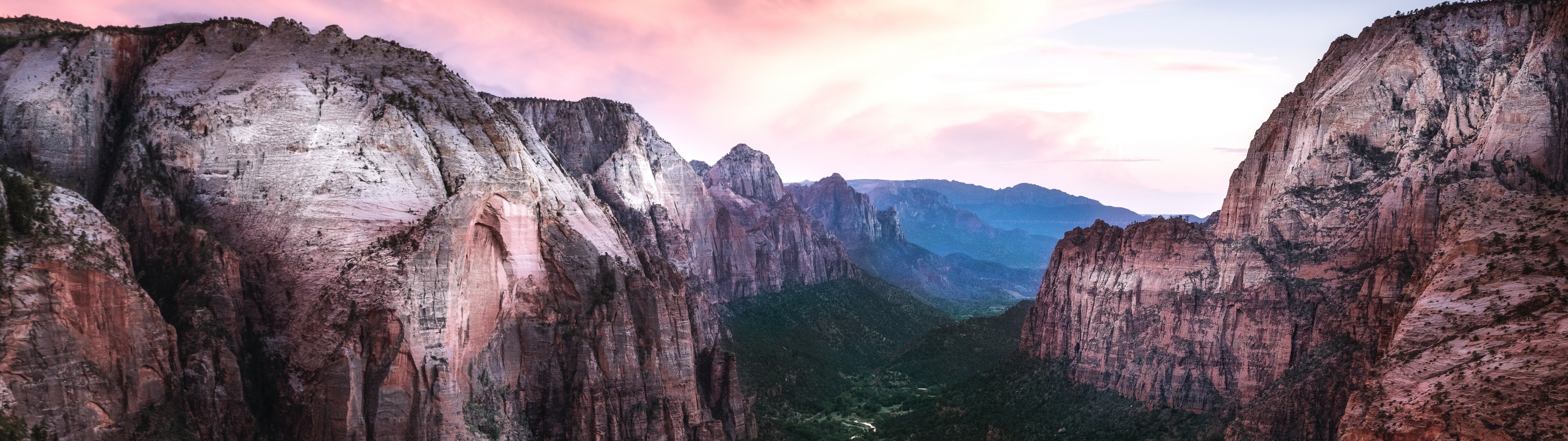 Zion National Park, Rock mountains, 4K river stream, Valley sunset, 3840x1080 Dual Screen Desktop