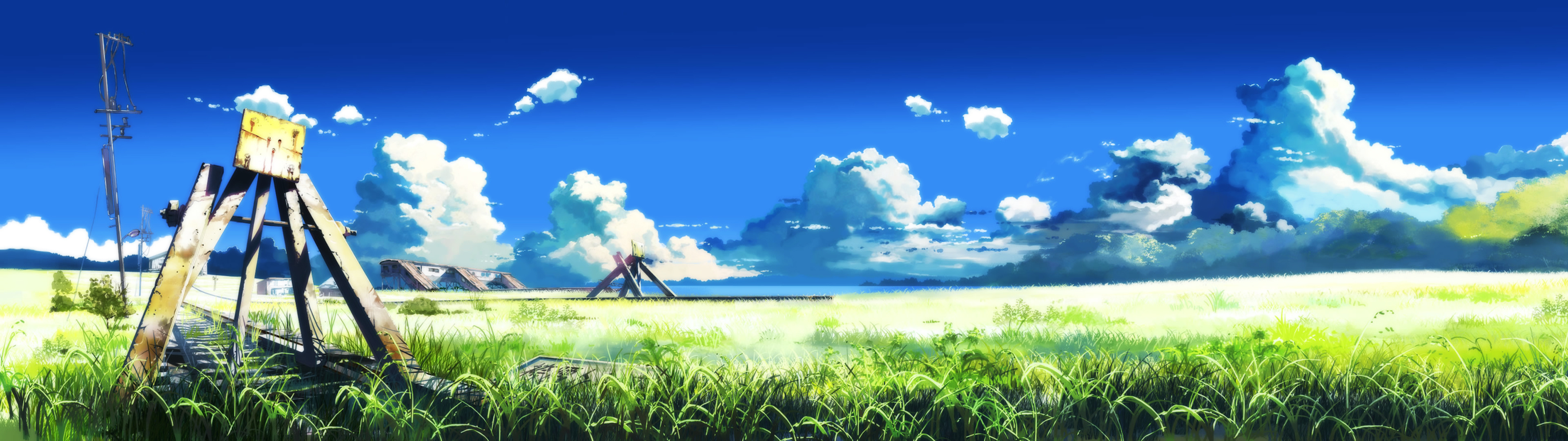 Makoto Shinkai, Anime masterpiece, Serene plains, Breathtaking artwork, 3840x1080 Dual Screen Desktop