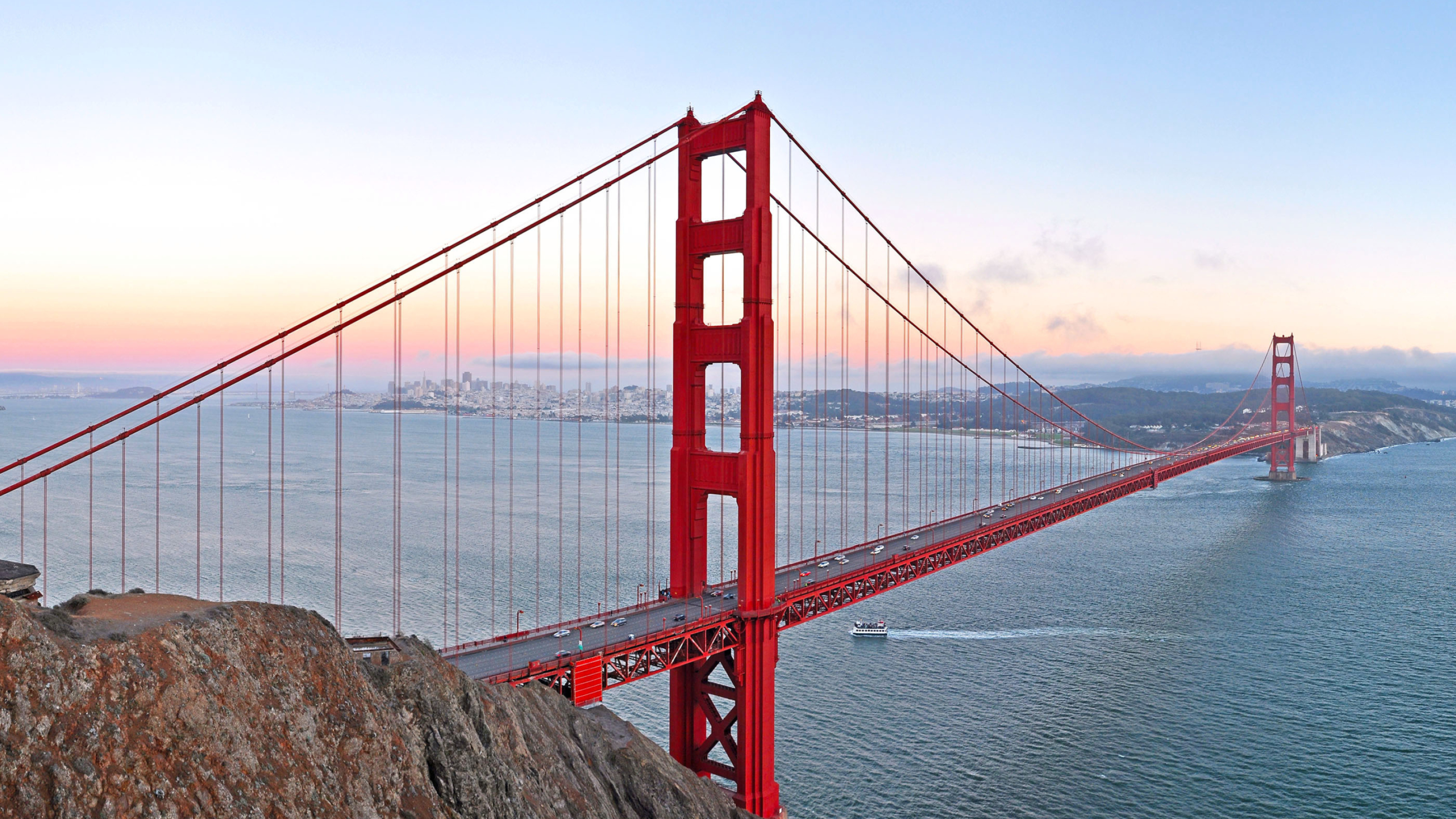 Golden Gate Bridge, Sunset backdrop, San Francisco beauty, USA travel, 3840x2160 4K Desktop