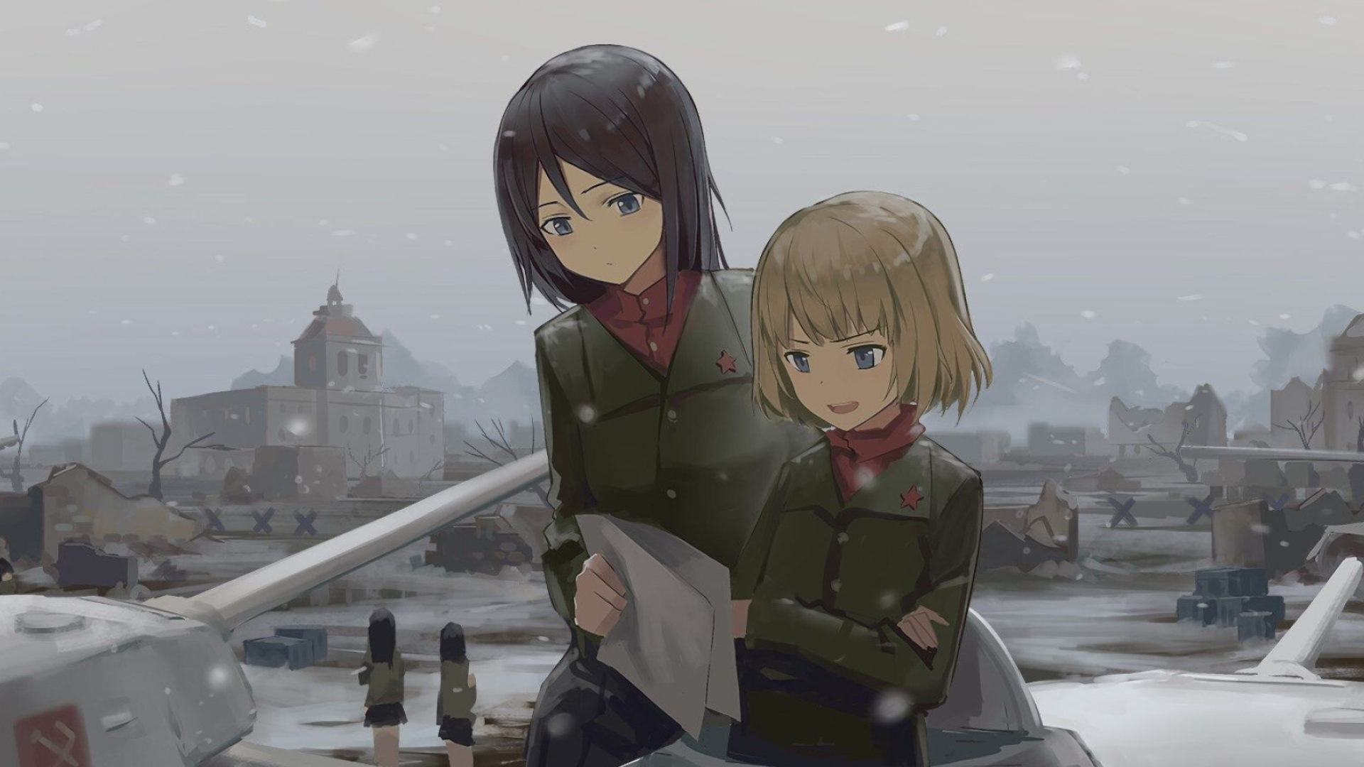 Girls und Panzer: Katyusha and Nonna, Pravda Girls High School, The art of tankery. 1920x1080 Full HD Background.