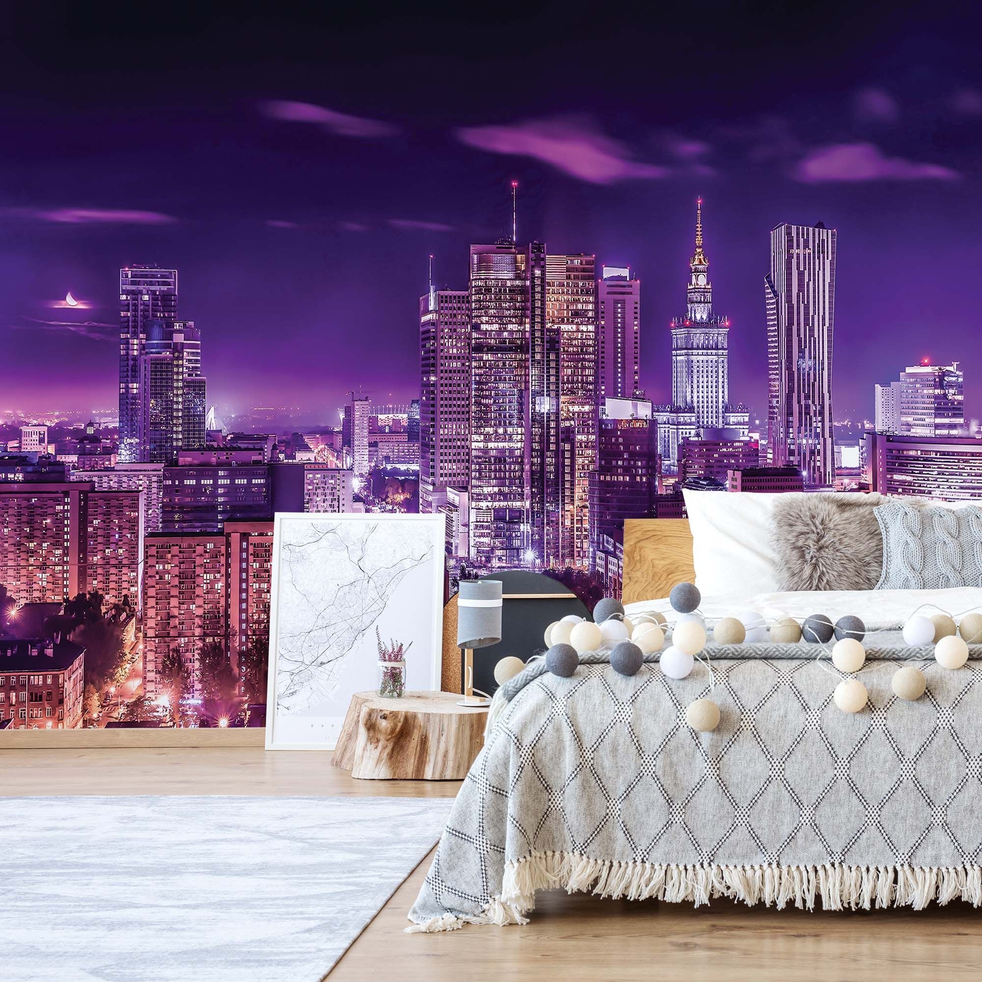Skyline Mural, Vibrant wallpaper, Nighttime cityscape, Whimsical artwork, 2000x2000 HD Desktop