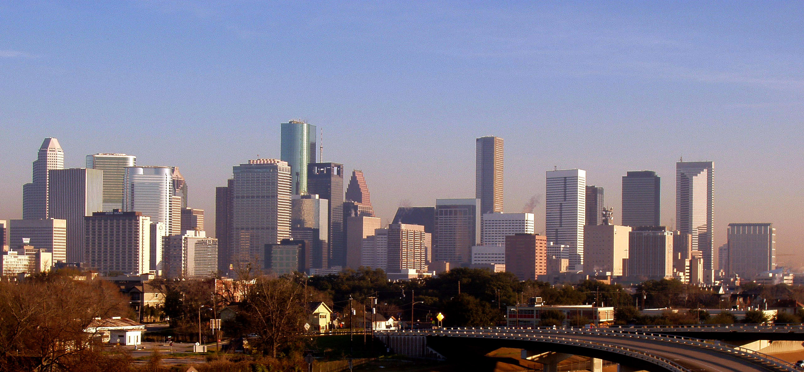 Houston Skyline, Reopening businesses, Baylor guidelines, Houston news, 2560x1190 Dual Screen Desktop