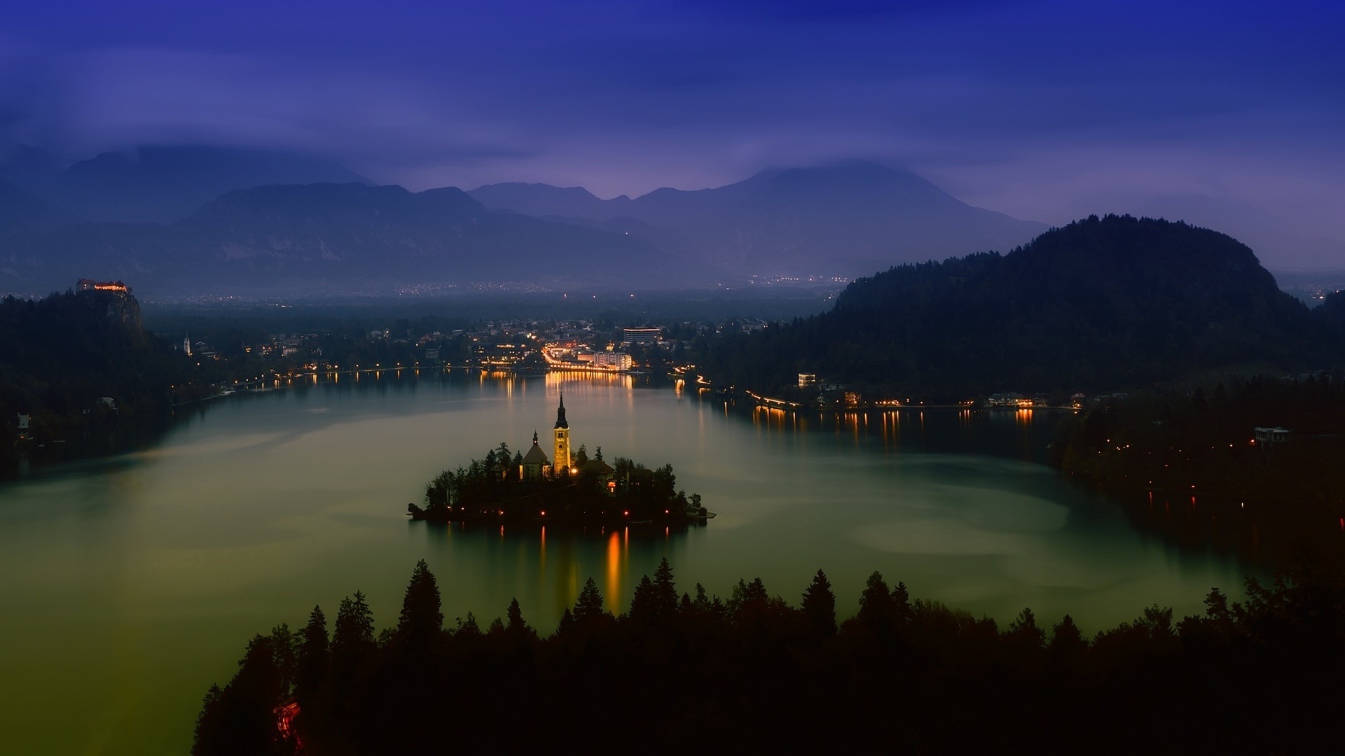 Lake Bled, Scenic beauty, Tranquil waters, Majestic backdrop, 1920x1080 Full HD Desktop