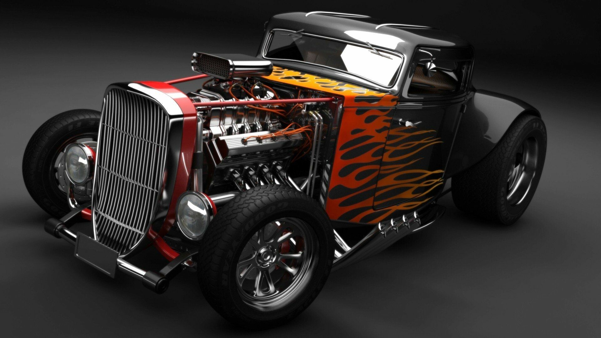 Hot Rod: A passenger car or truck manufactured before 1949 that has been modified for style, safety, and reliability. 1920x1080 Full HD Background.