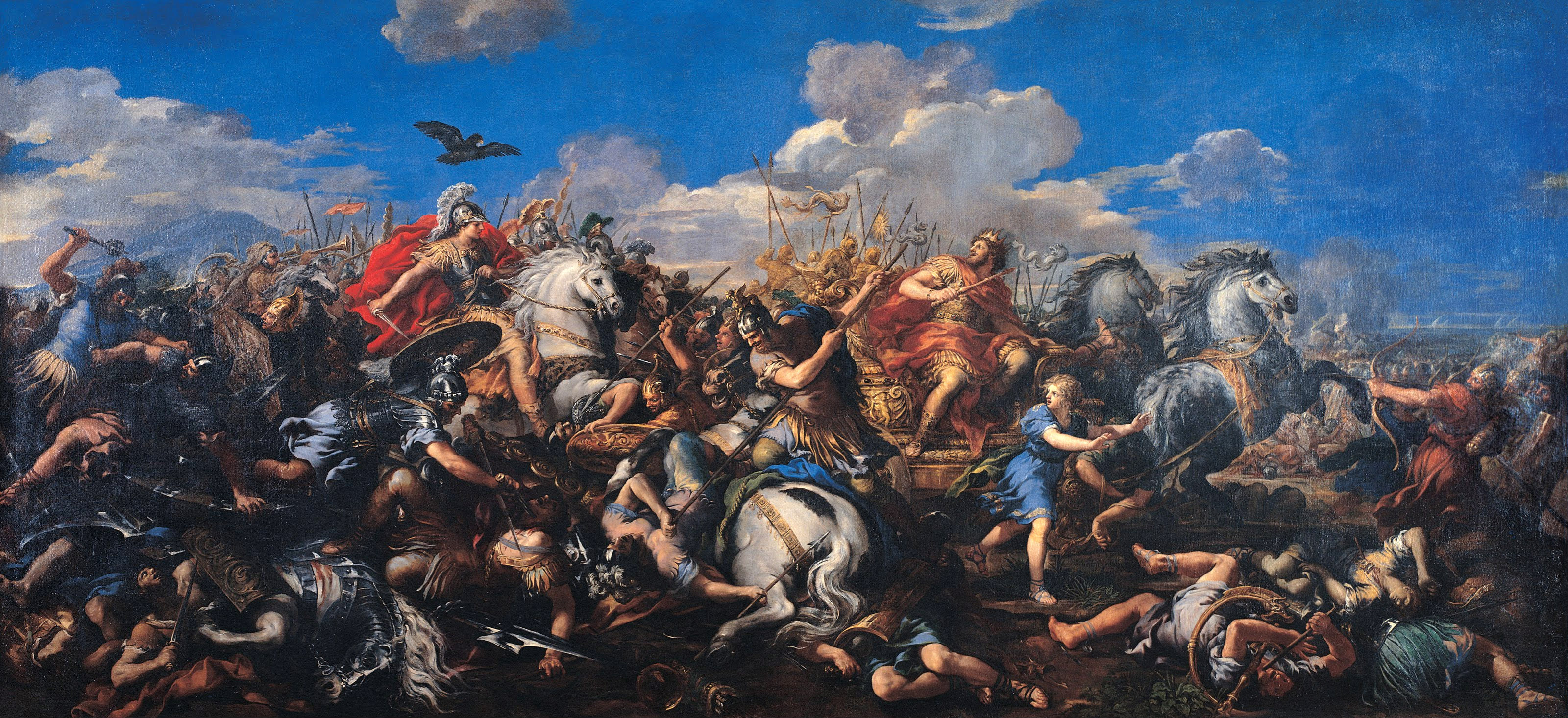 Alexander the Great, Classic art, Pietro da Cortona, Battle of Alexander versus Darius, 3200x1470 Dual Screen Desktop