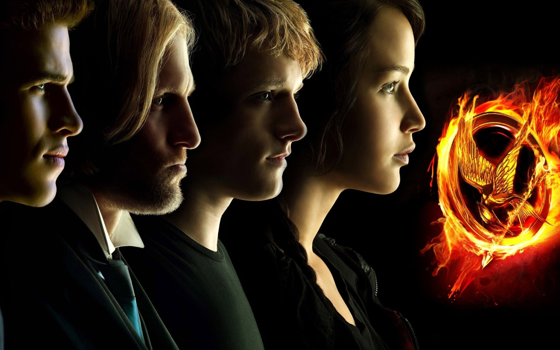 Hunger Games: Katniss Everdeen, Peeta Mellark, Haymitch Abernathy, Gale Hawthorne. 1920x1200 HD Background.