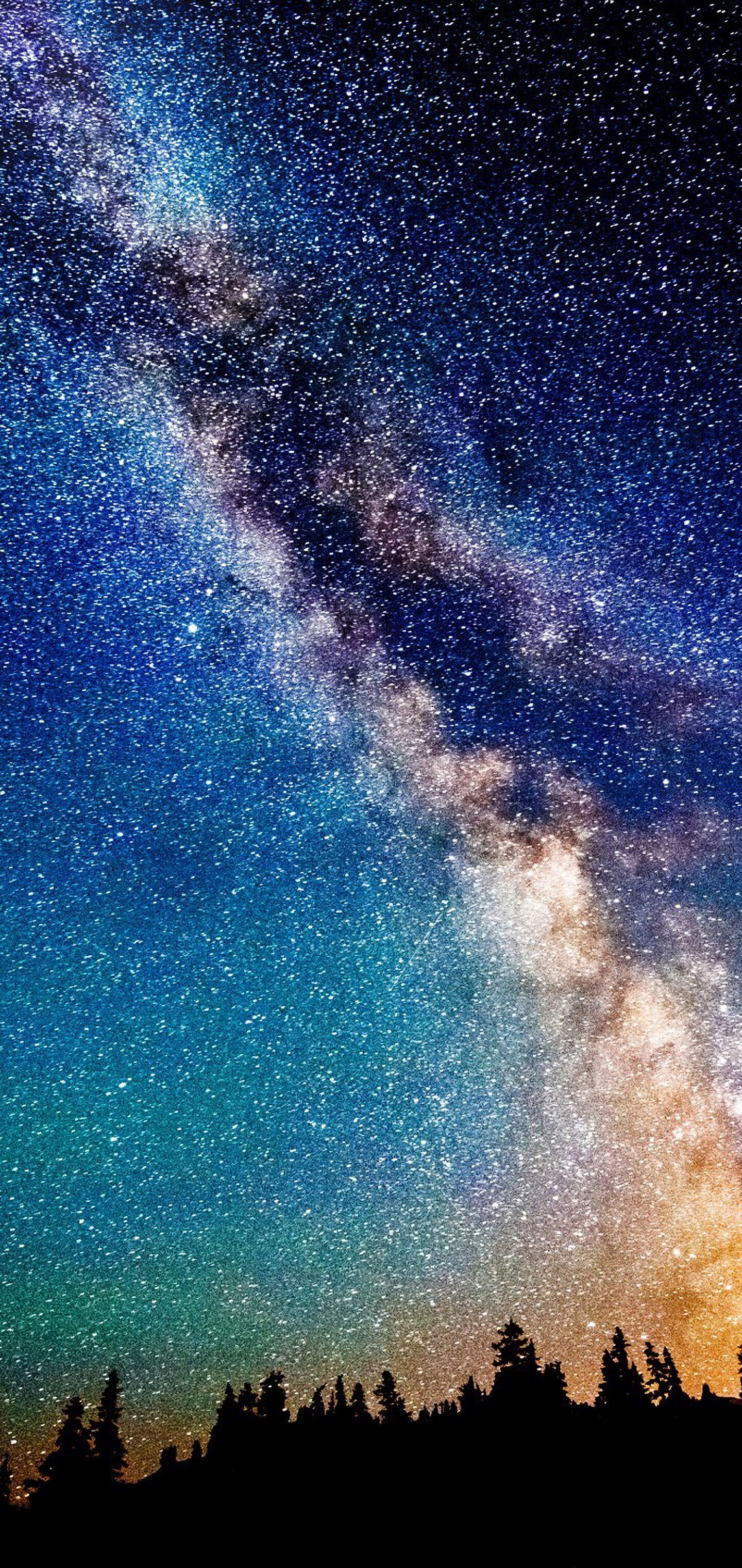 Milky Way: The galaxy is visible as a hazy band of white light arching the night sky, Stars, Scenery. 1440x3040 HD Wallpaper.