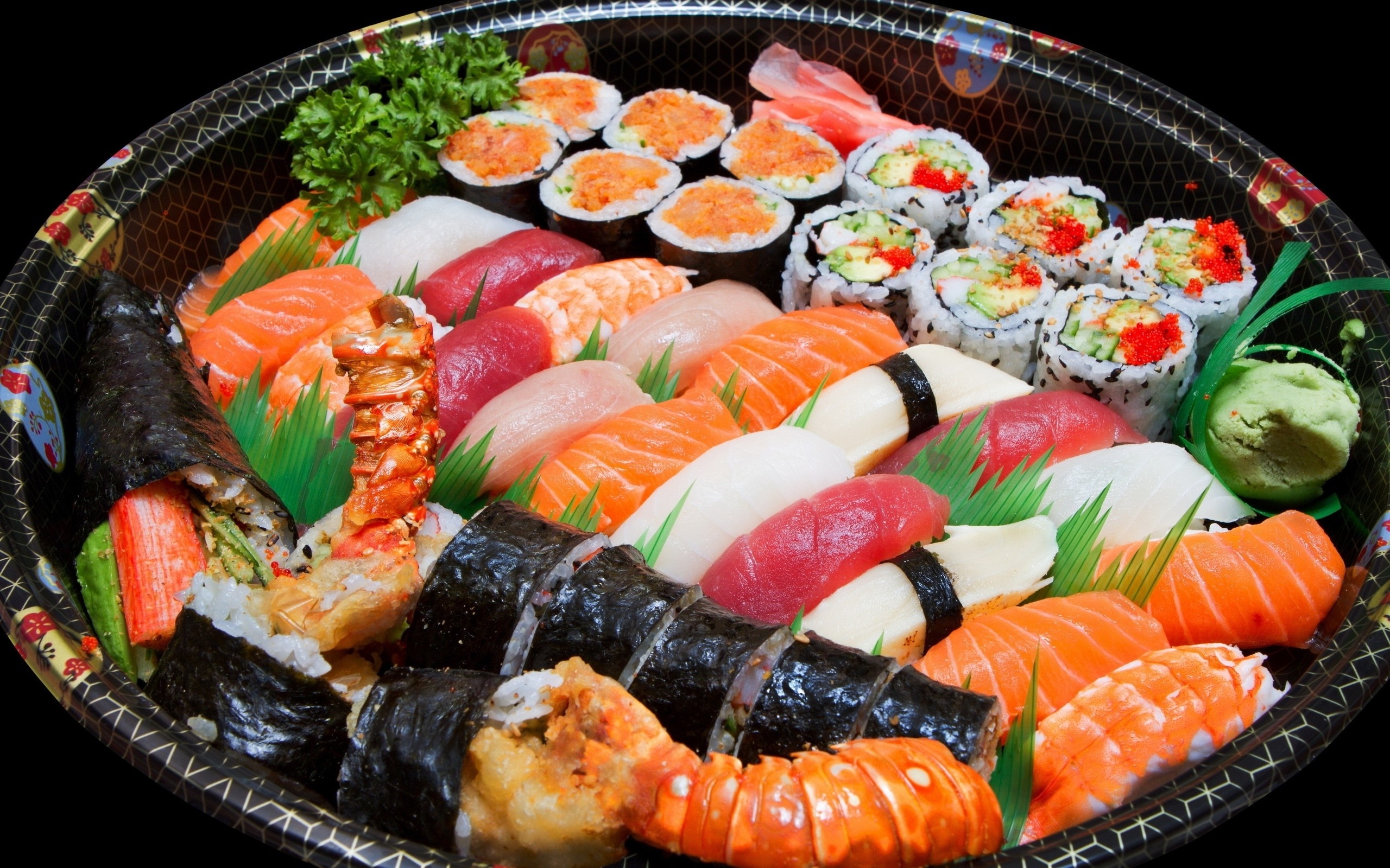 Sushi: Asian food, California roll, Seafood, Fish slice, Sashimi. 2560x1600 HD Background.