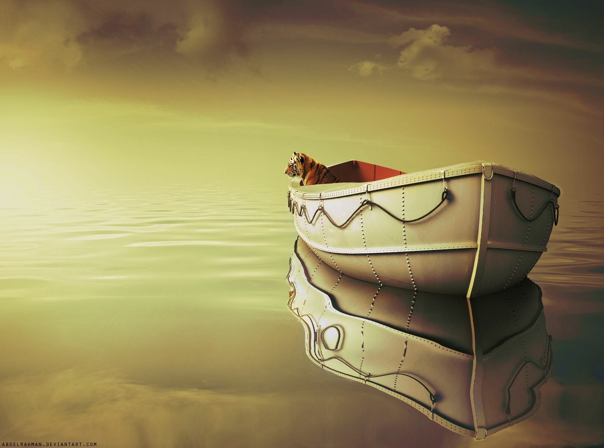Life of Pi: The story of a teenager stranded on a lifeboat with a Bengal tiger. 1920x1430 HD Background.