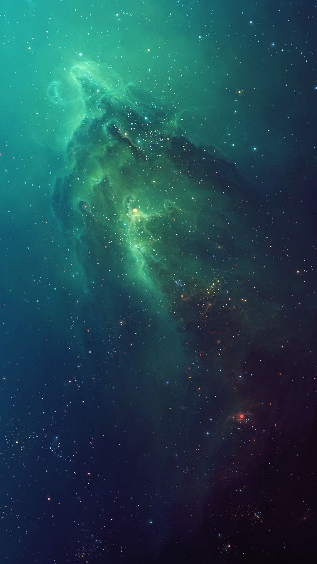 Green Nebula: Space clouds of matter, gas and stardust, Interstellar medium. 1080x1920 Full HD Wallpaper.