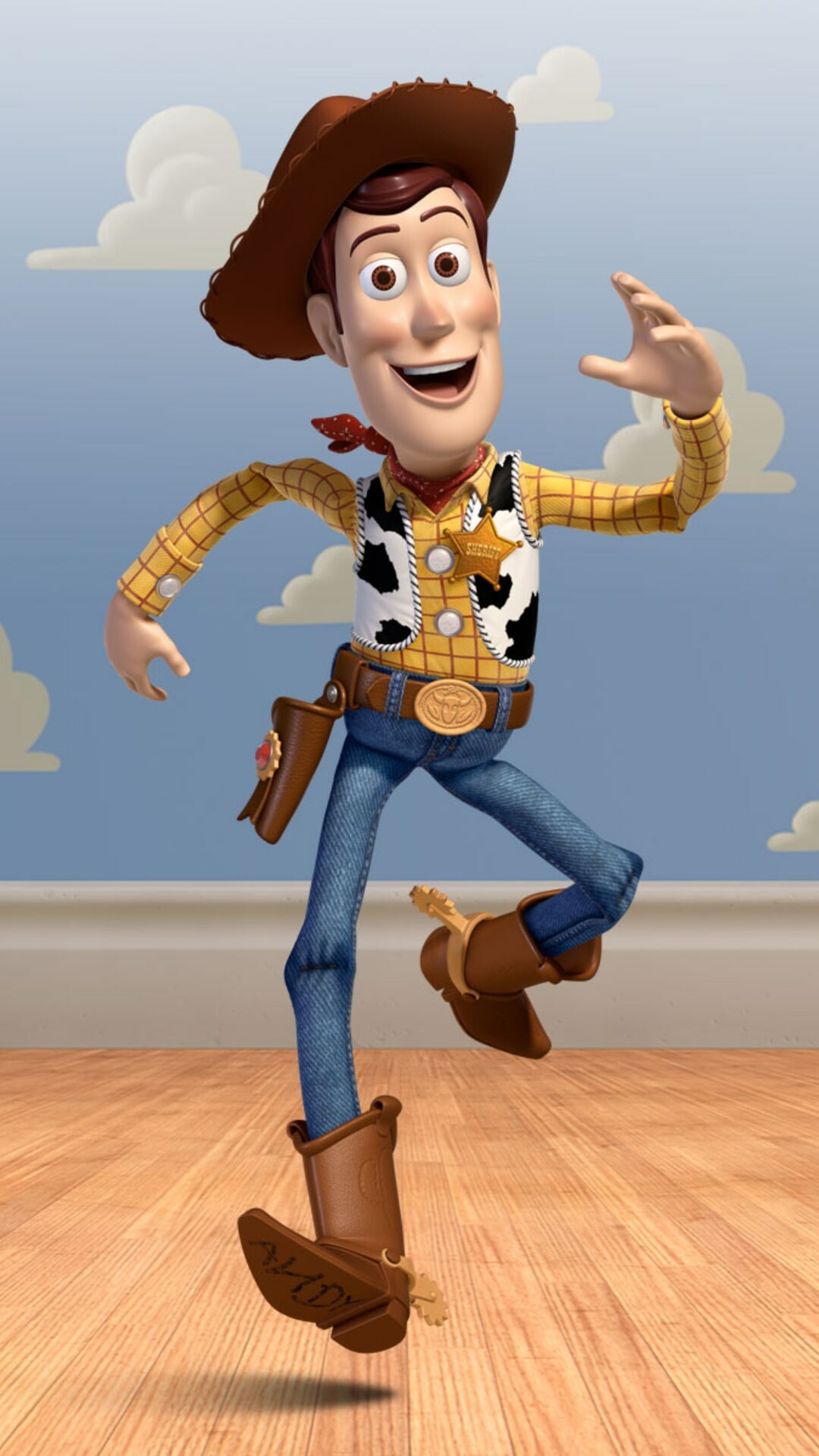 Toy Story: Sheriff Woody Pride, originally belonged to a boy named Andy Davis. 1080x1920 Full HD Wallpaper.