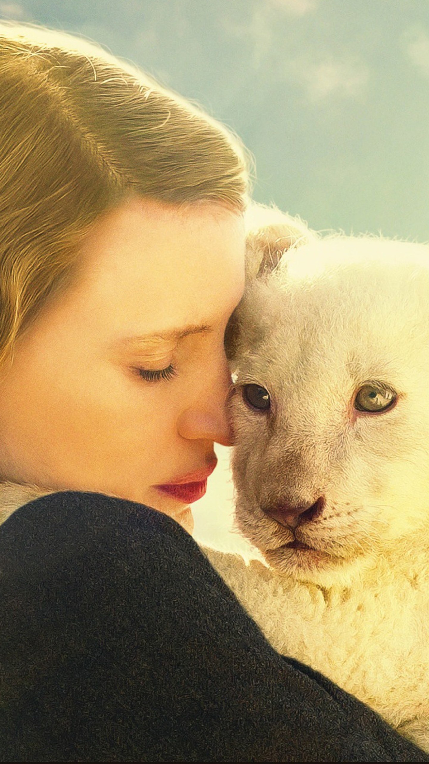 Zookeeper's Wife movie, Jessica Chastain, Lion imagery, Powerful visuals, 1440x2560 HD Phone