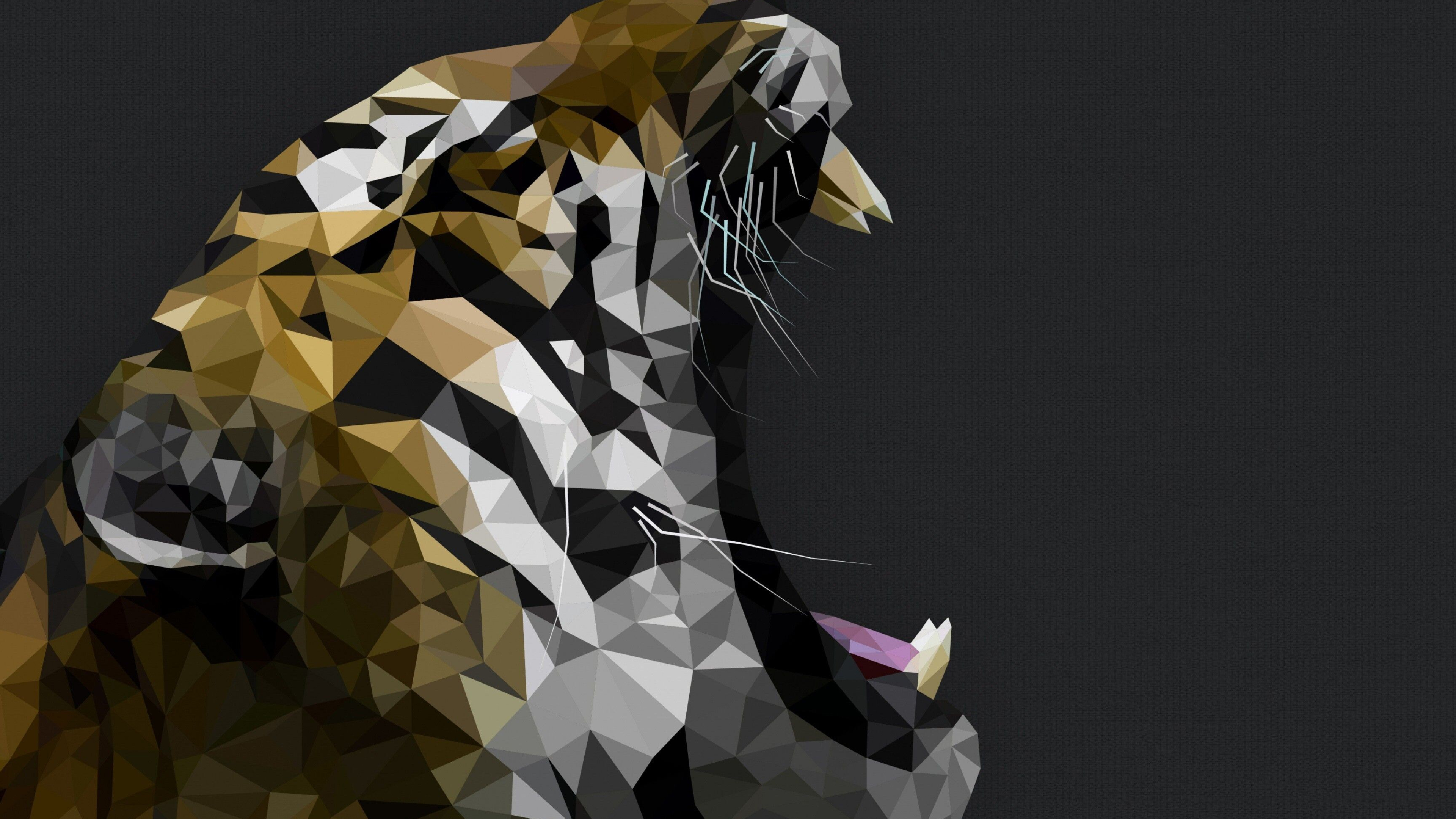 Geometric Animal: Minimalist, Tiger head with polygonal geometric style, Abstract polygonal. 3840x2160 4K Wallpaper.