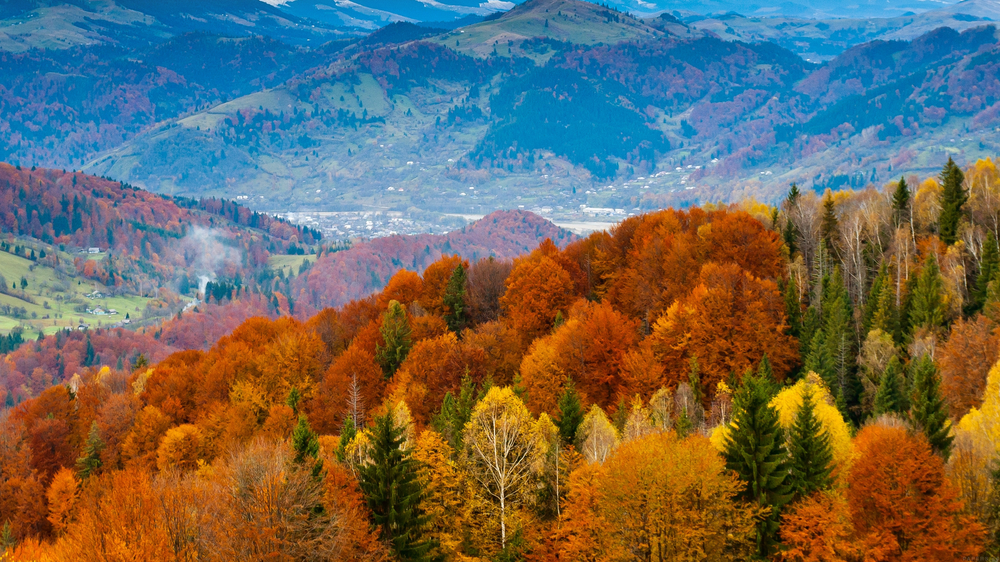 Fall mountain fun, Red-orange-leaves, Nature's tranquility, Scenic desktop, Autumn celebration, 3840x2160 4K Desktop
