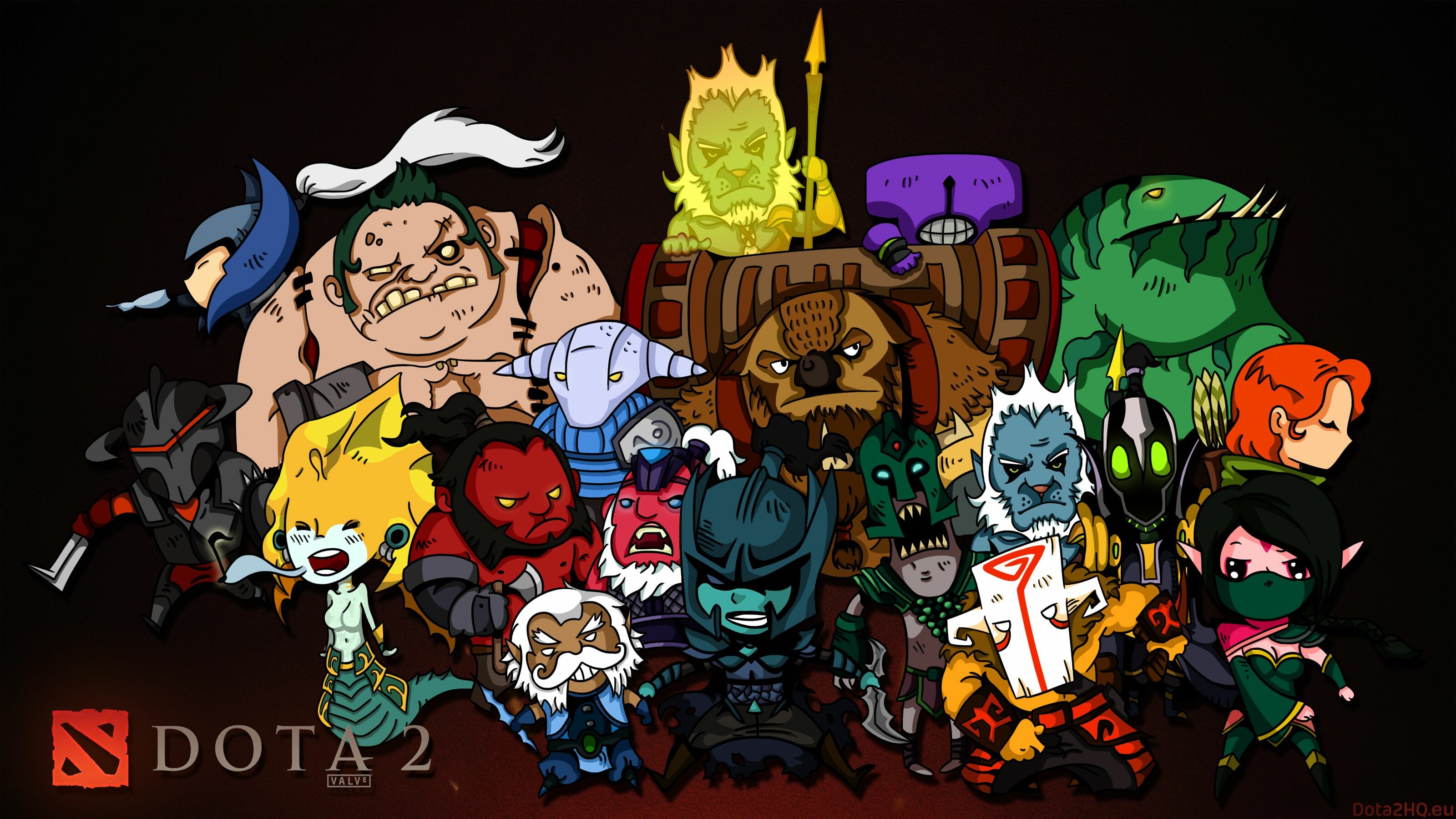 Dota 2: Defense of the Ancients 2 Chibi Heroes, Illustration. 3200x1800 HD Background.